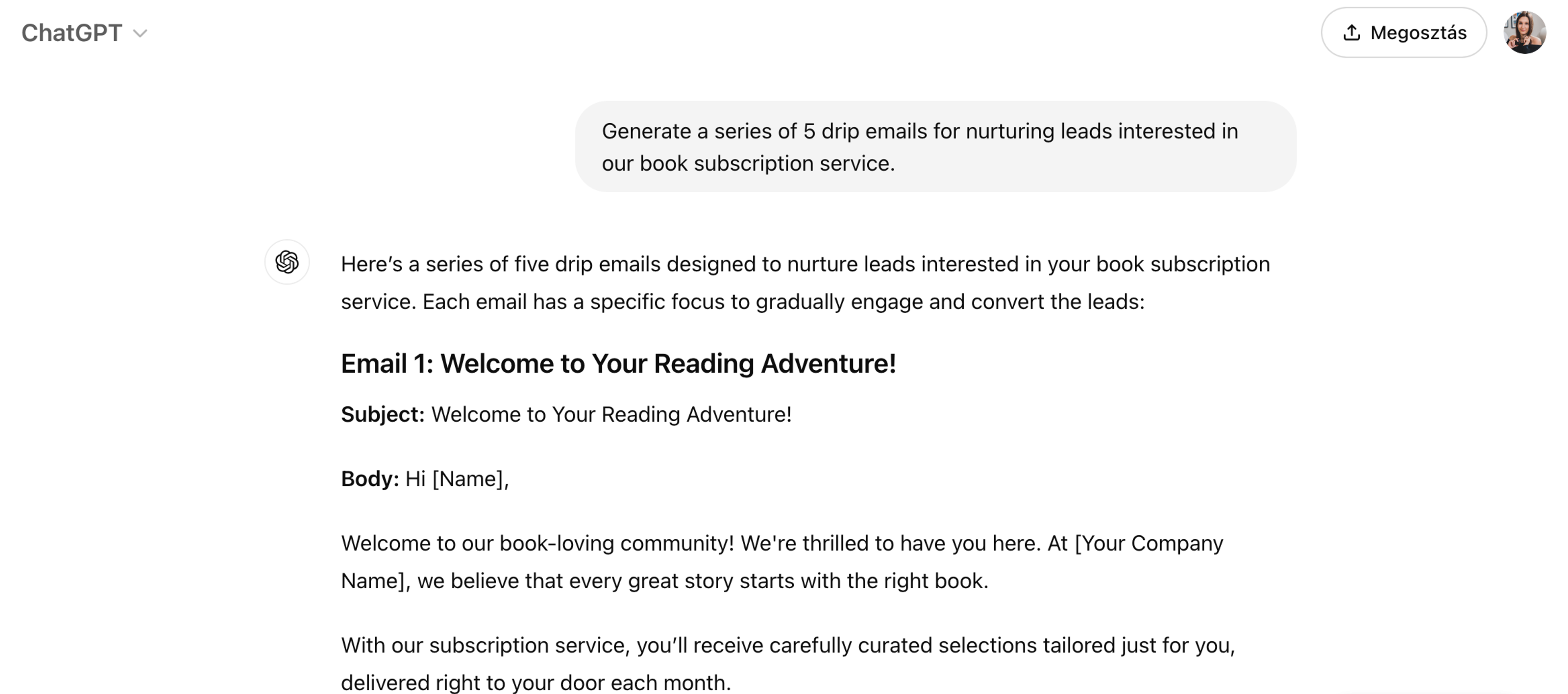 ChatGPT marketing prompt example