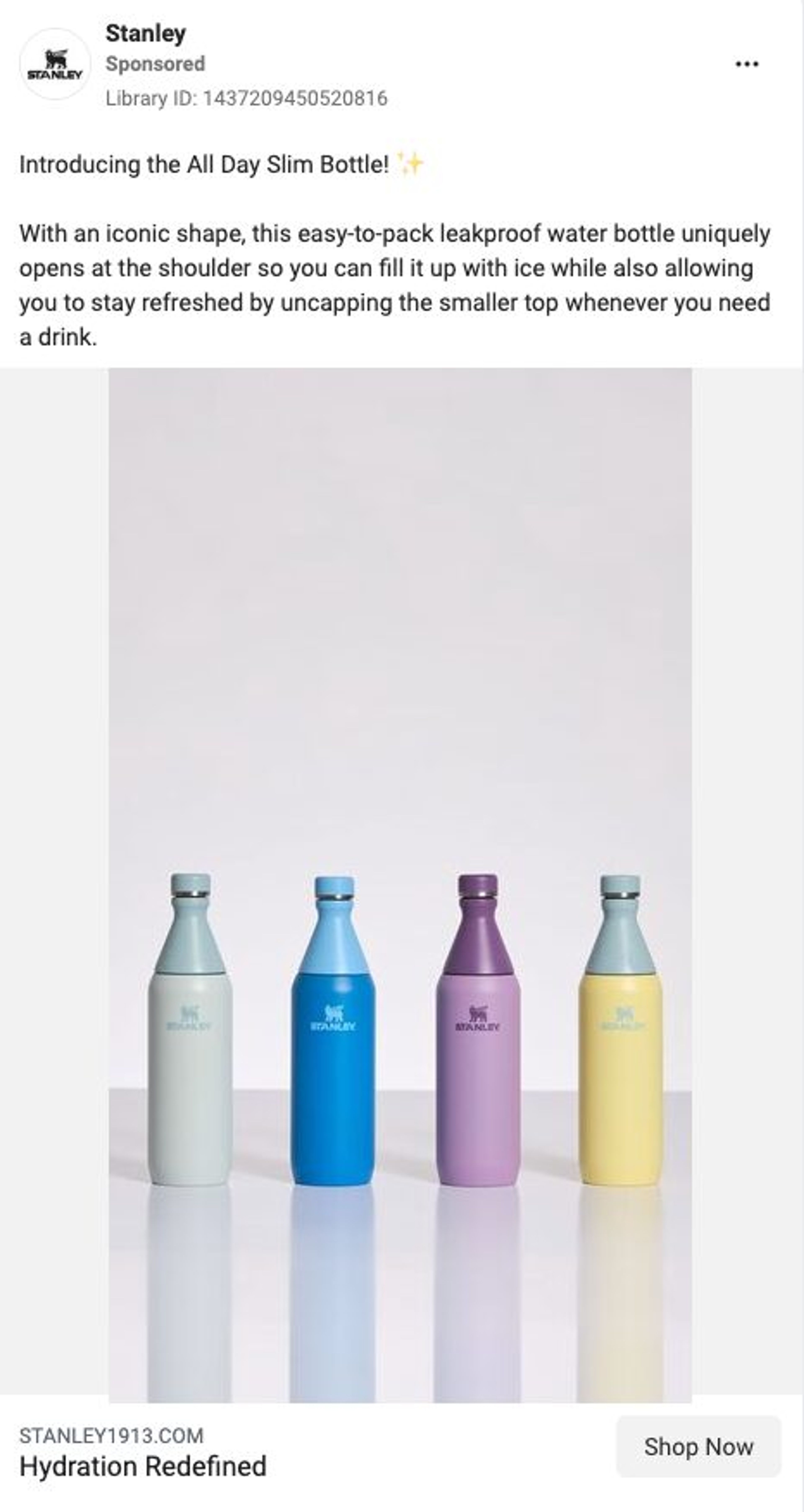 Stanley Cup's ad relies on their female audience, and compelling visuals.