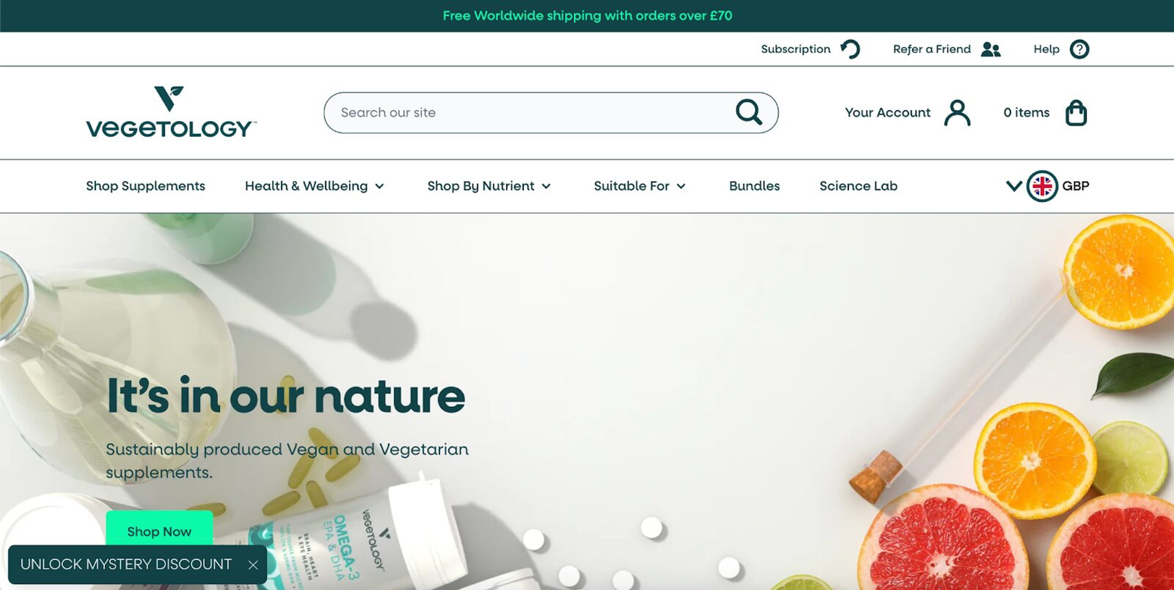 Vegetology's popup employs a sticky teaser.