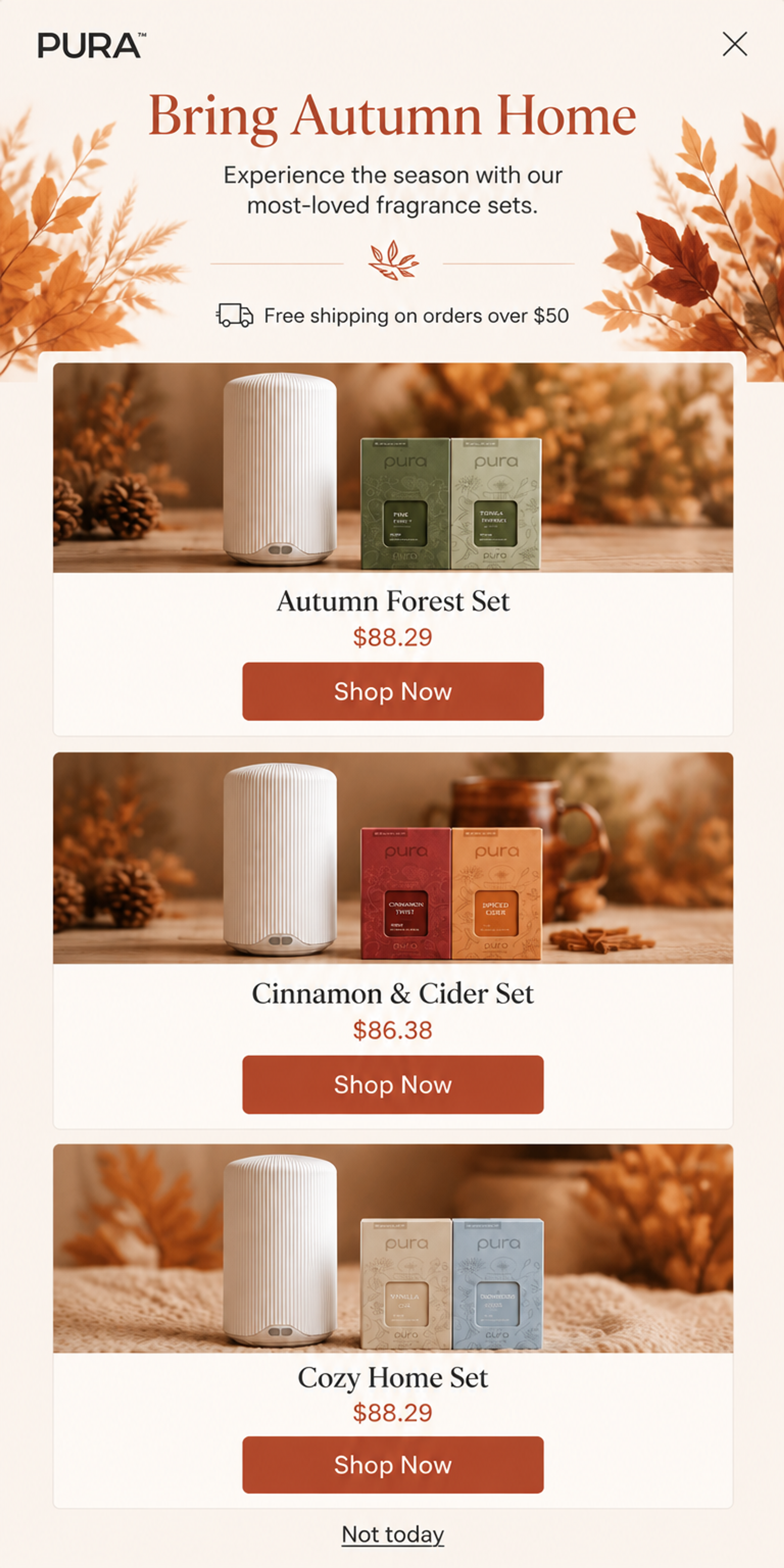 Mobile version of the Autumnal Warmth Grid popup designed for Pura