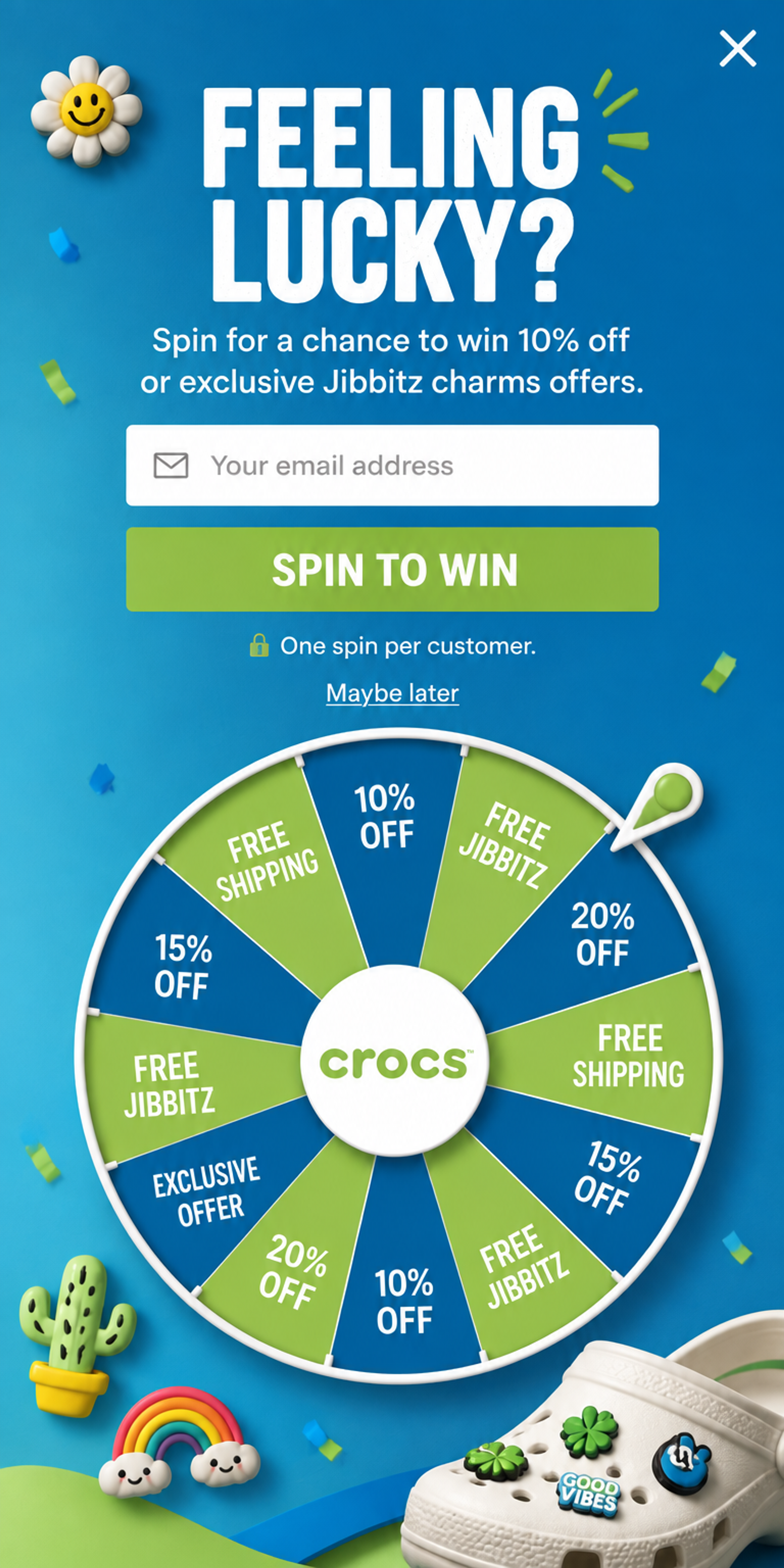 Mobile version of The Jibbitz Gamified popup designed for Crocs