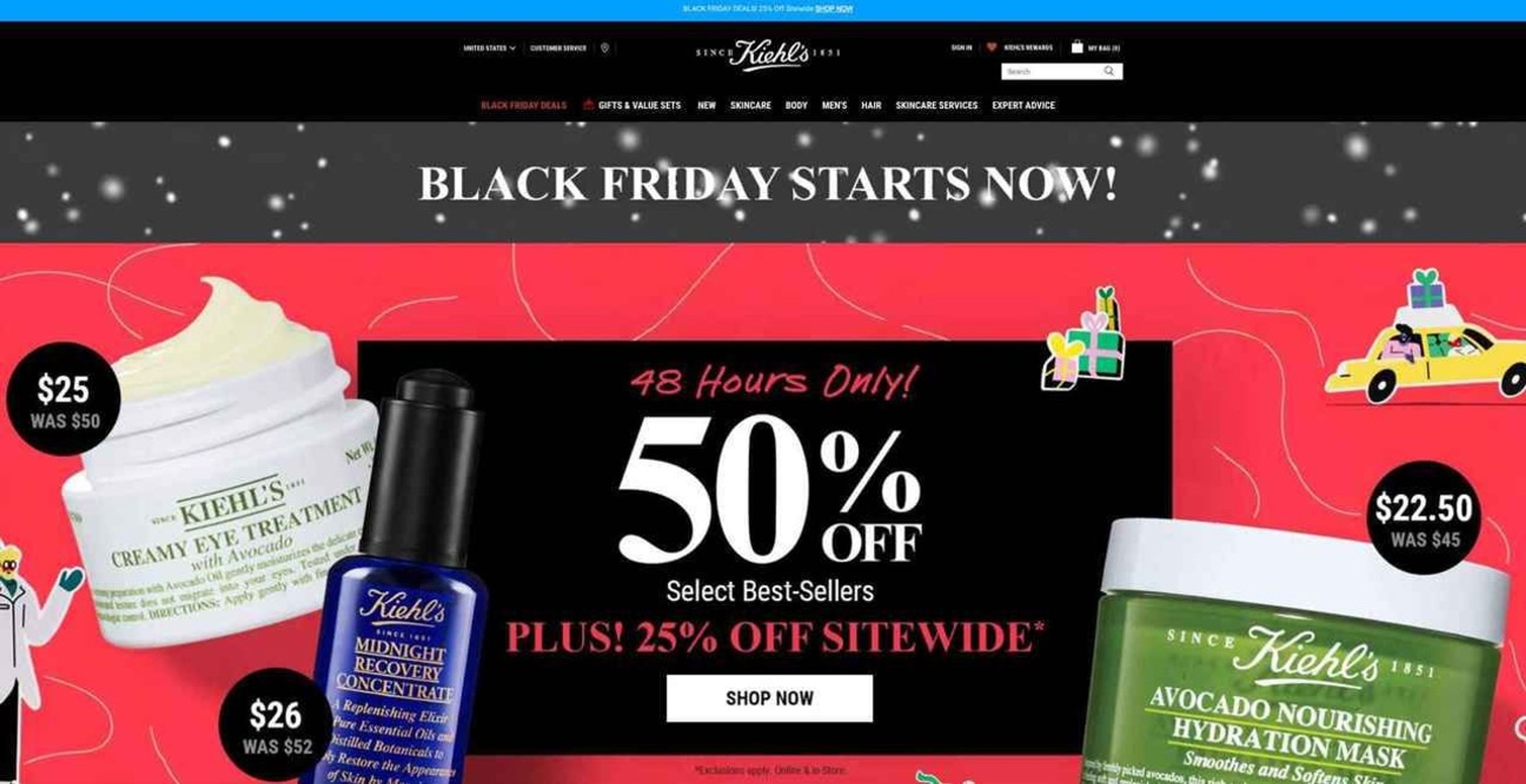 Black Friday sales on Kiehls website promotes impulse purchases
