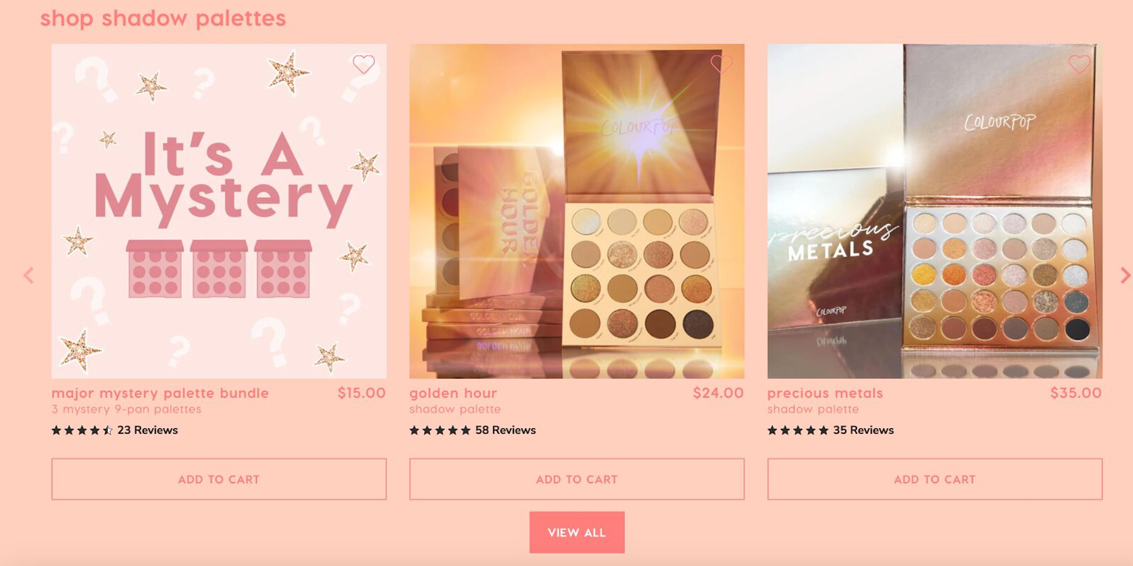 ColourPop featured and popular products on their product pages.
