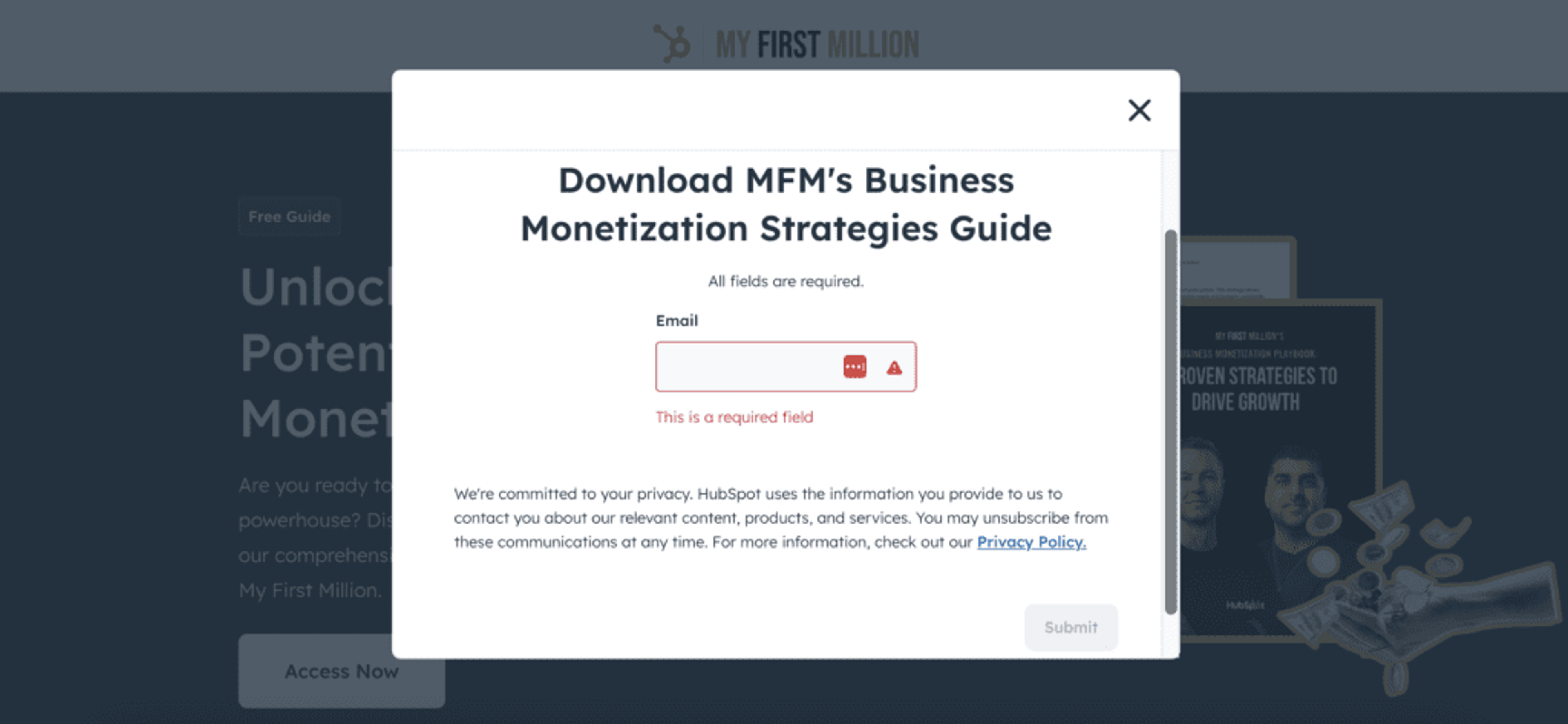 HubSpot squeeze page example