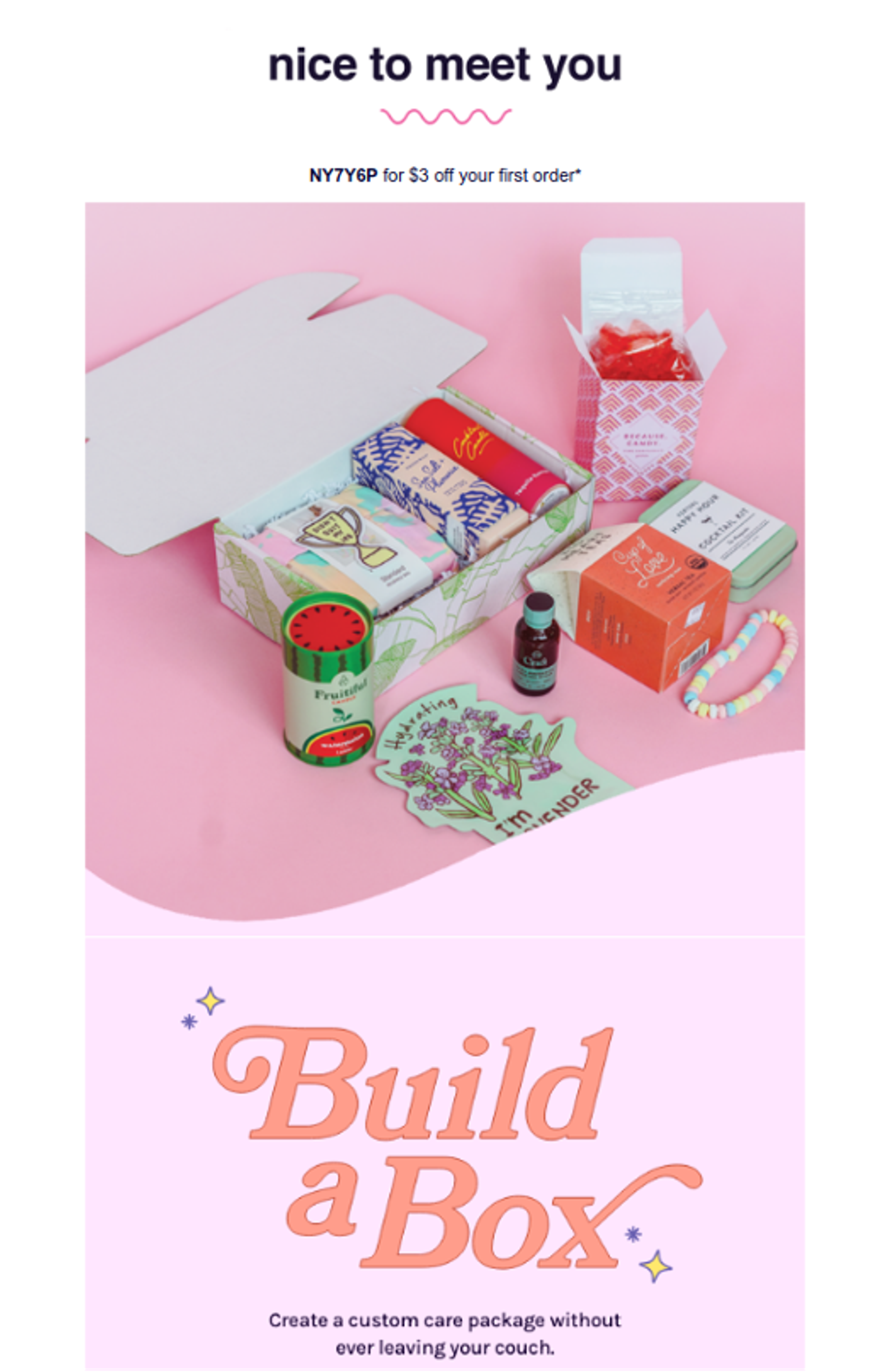 Welcome email example from Happy Box