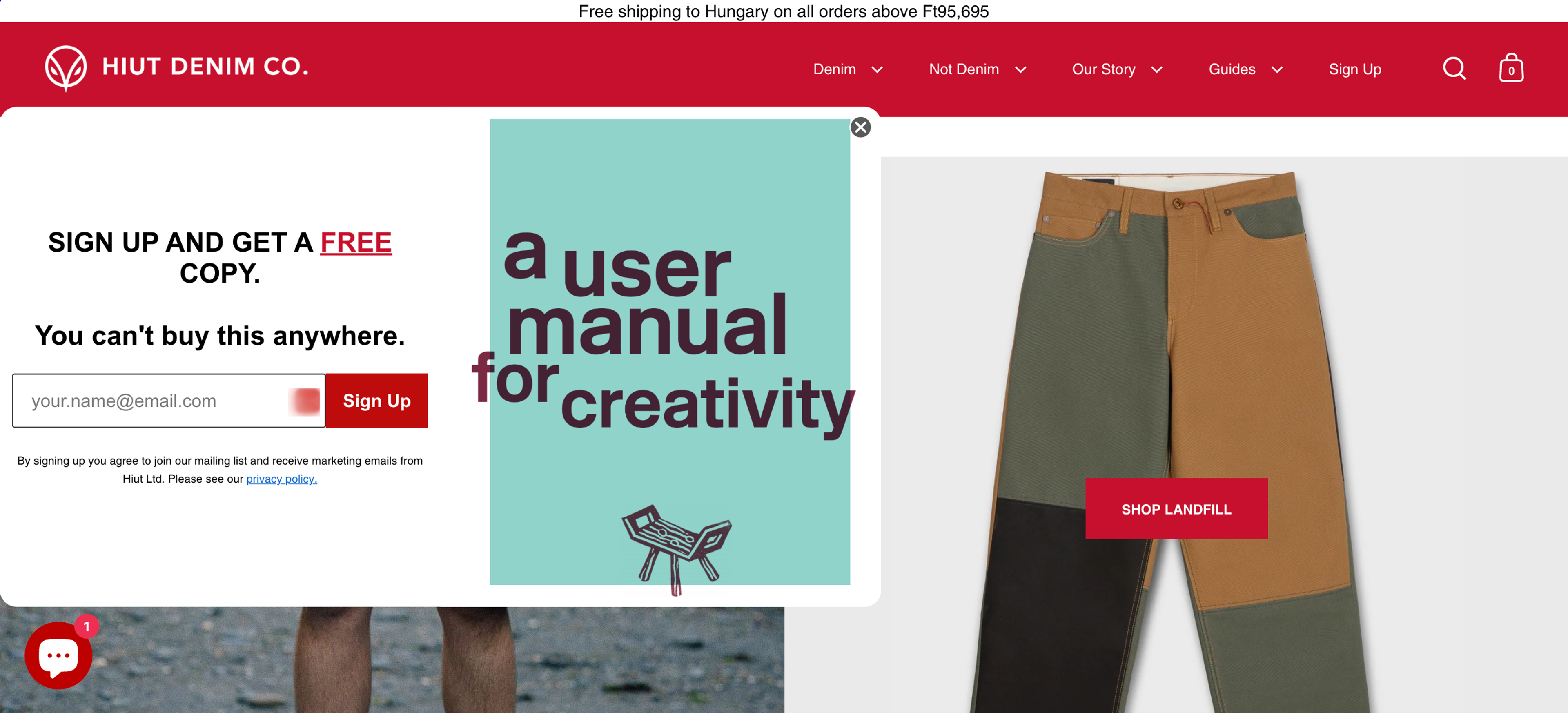 Hiut Denim Co. offers free stuff as an exchange for their email addresses.