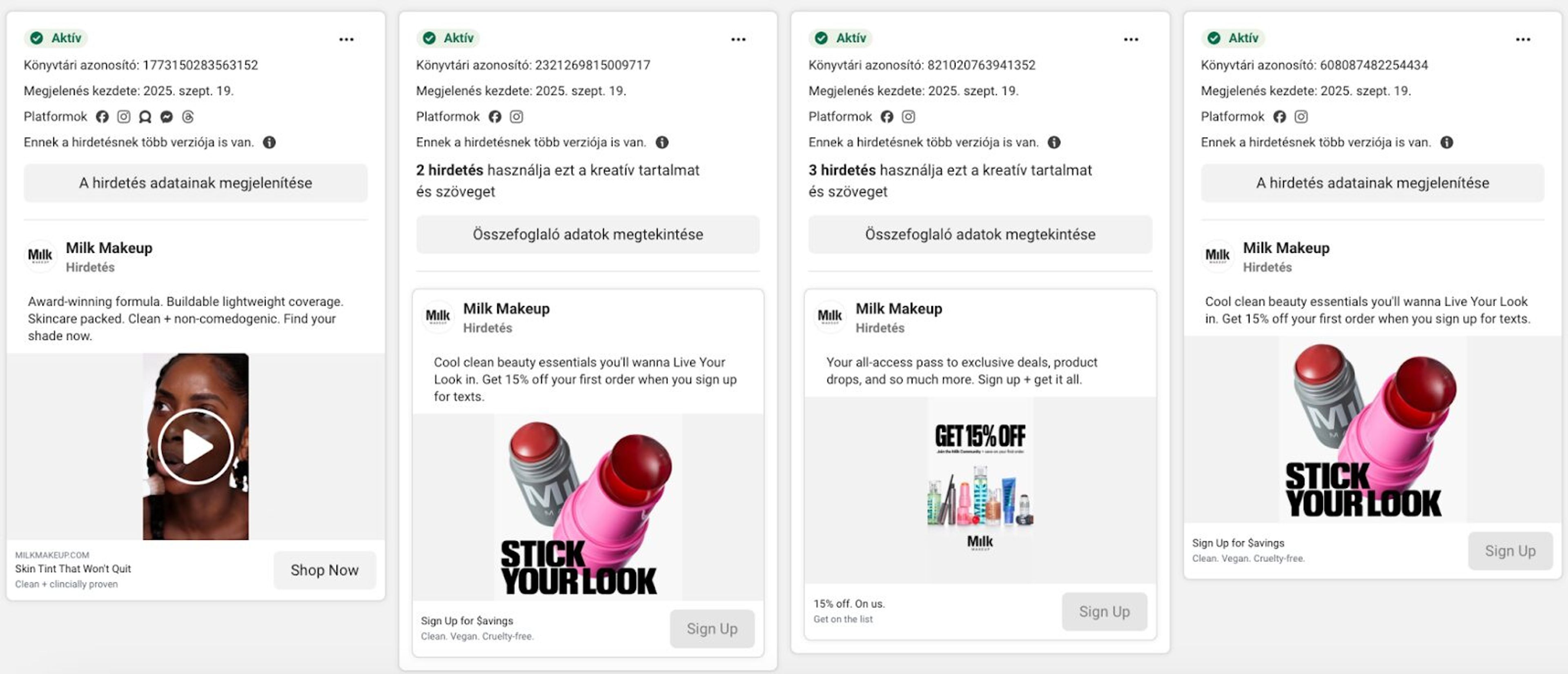 Facebook ads by Milk