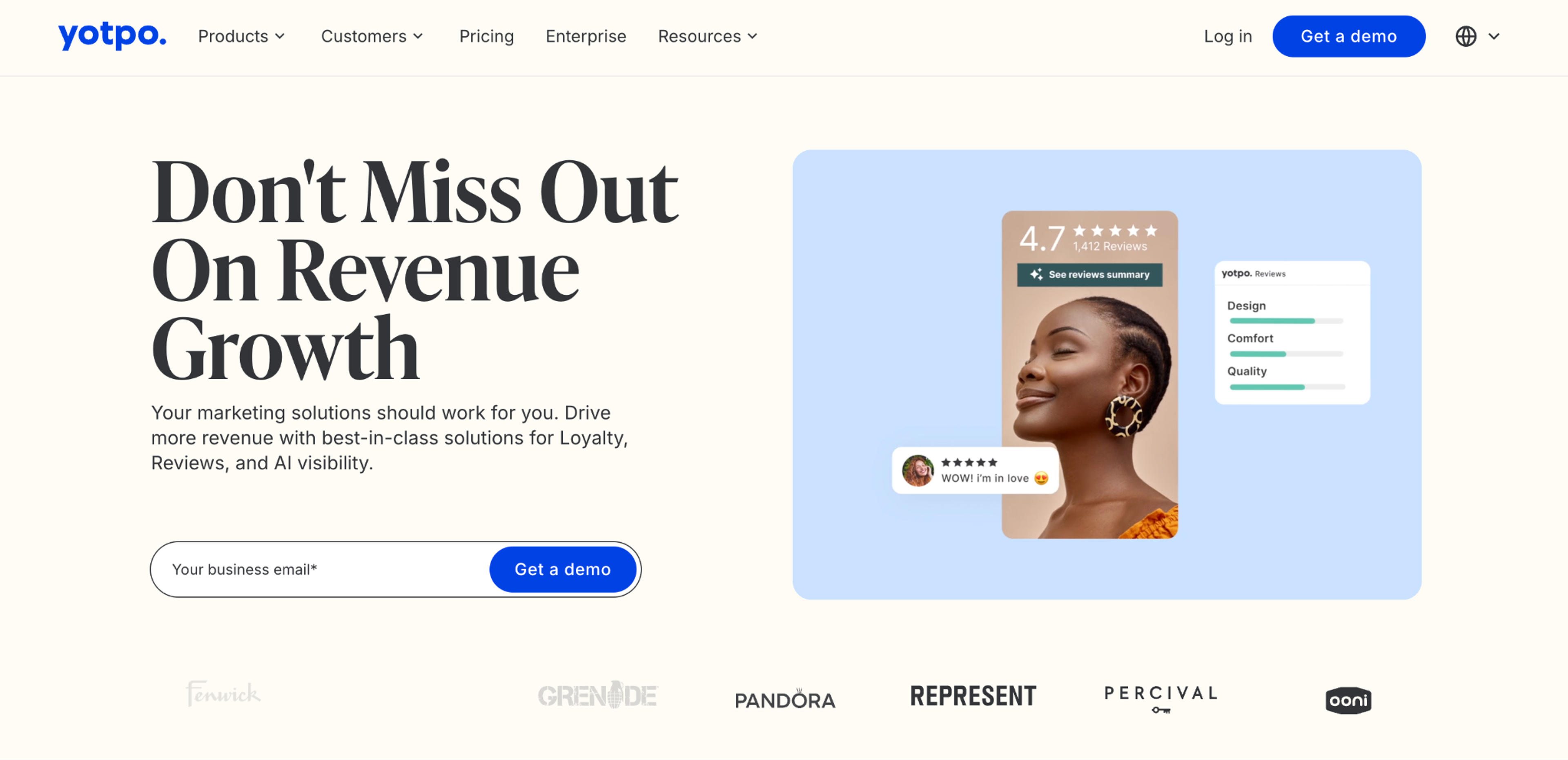Yotpo homepage with a product review summary and star ratings