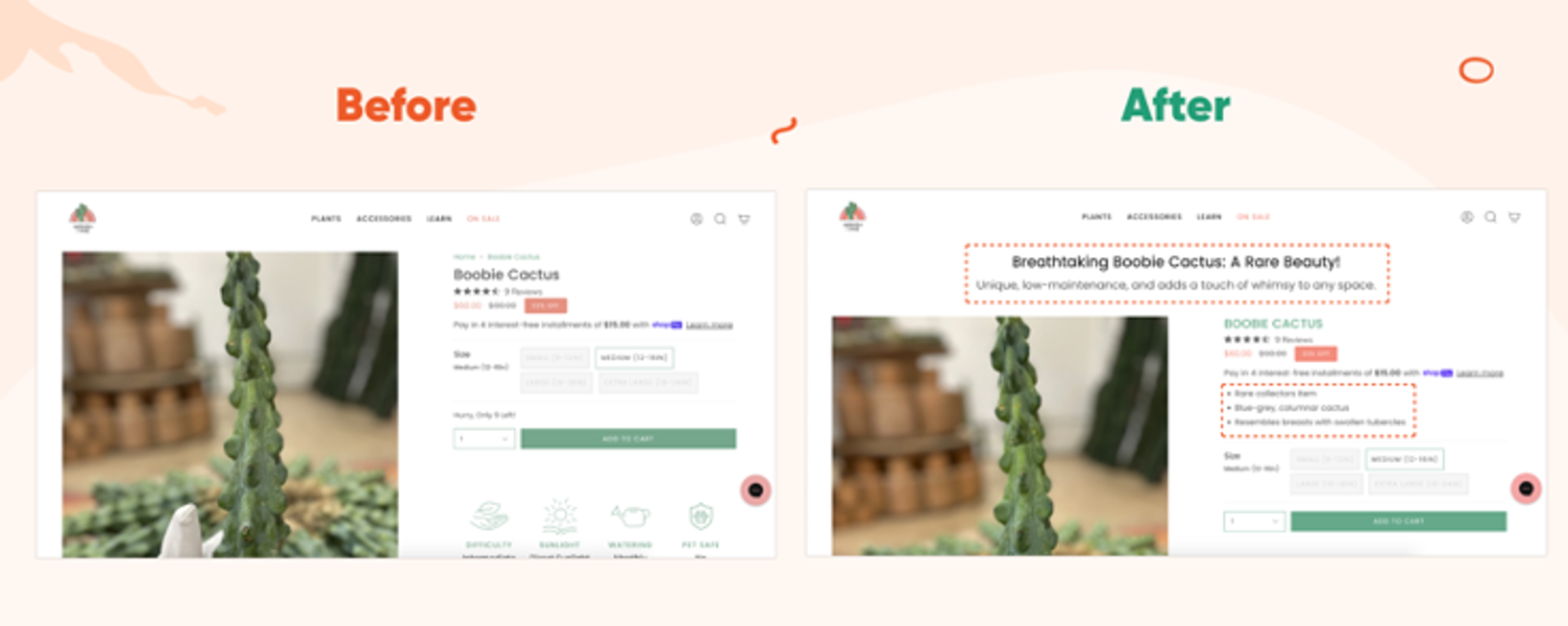 Varnish &amp; Vine Smart Product Page Optimizer Before and After