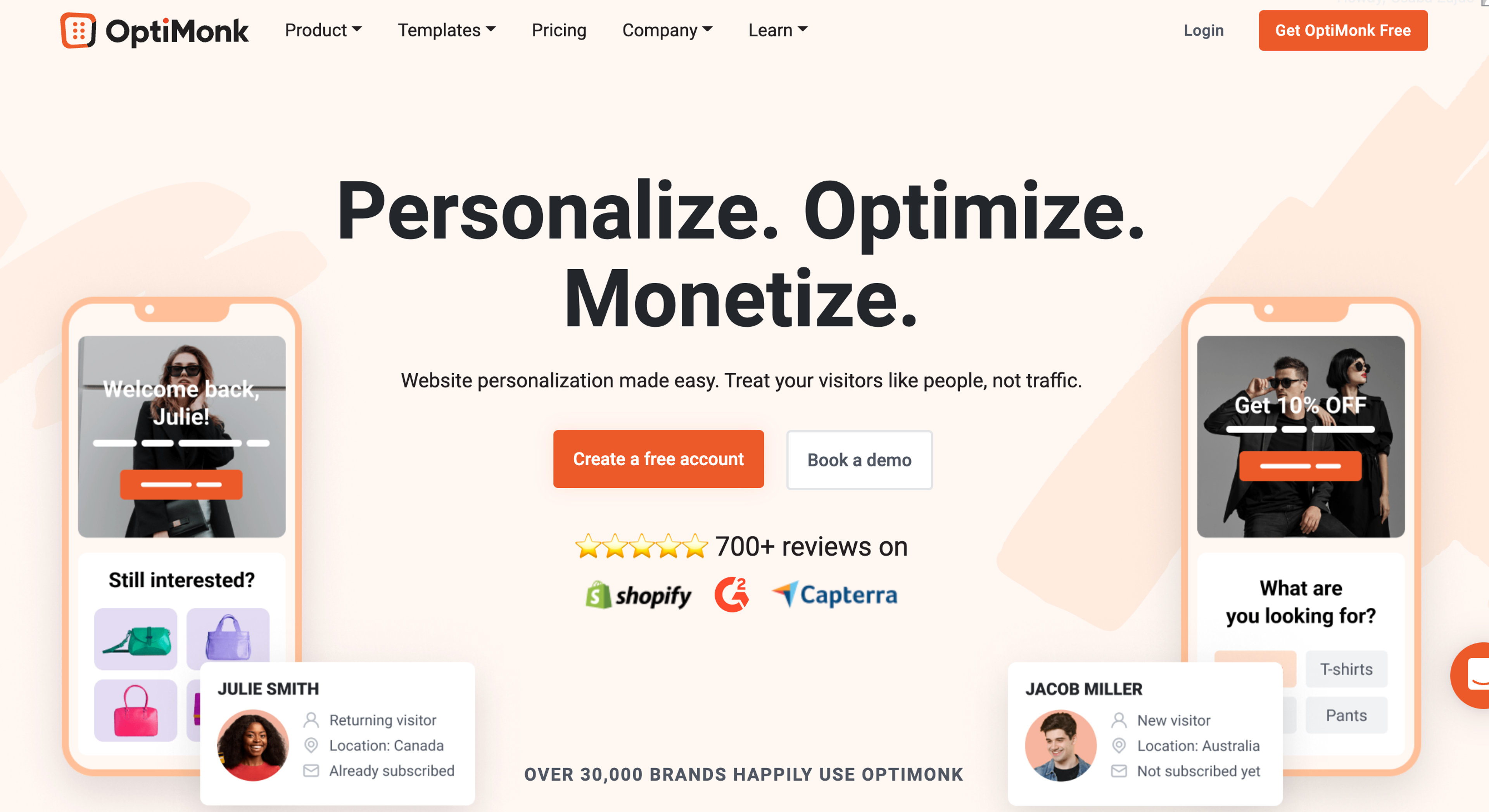 Personalize website content with OptiMonk