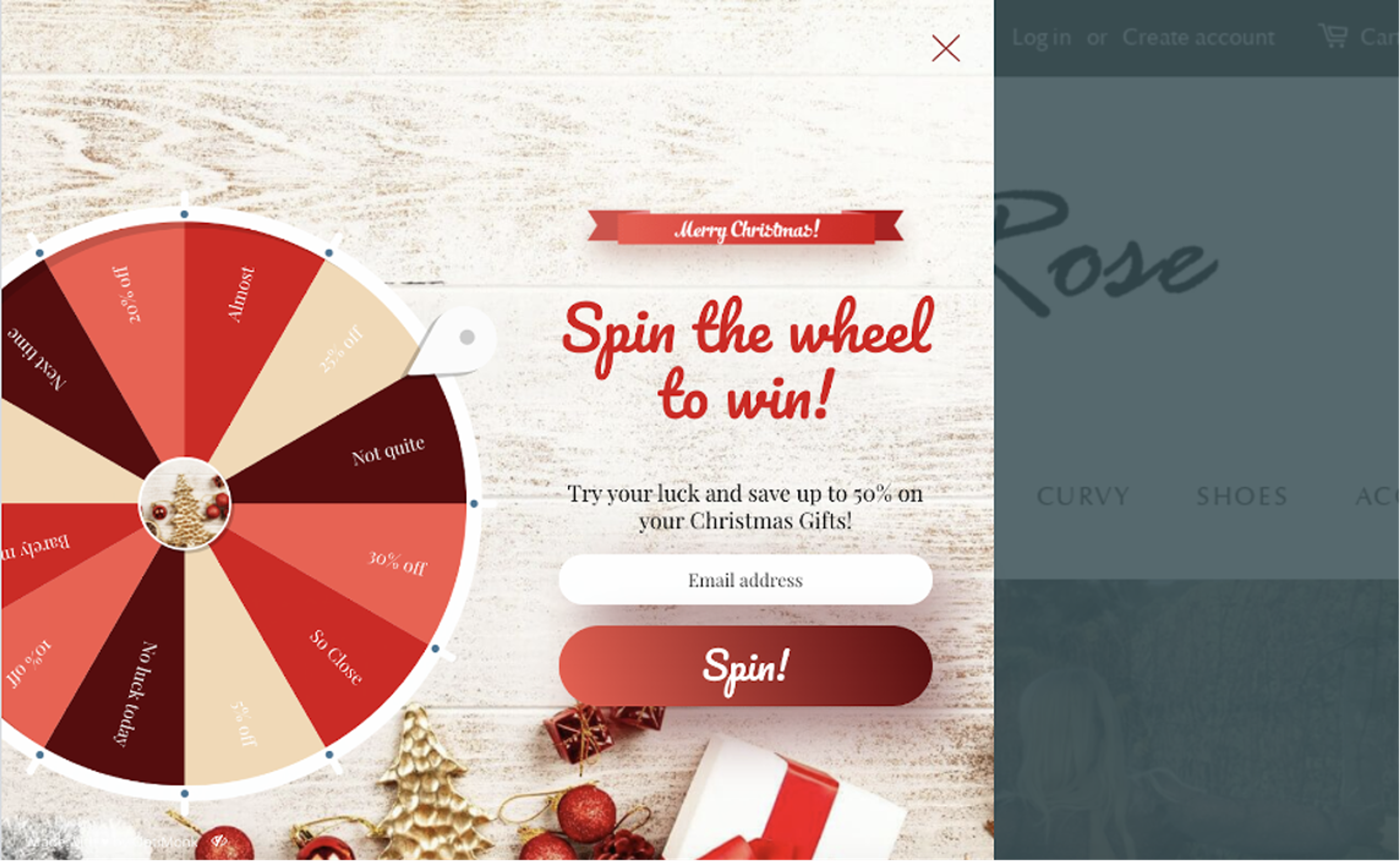 Lucky wheel popup Christmas campaign