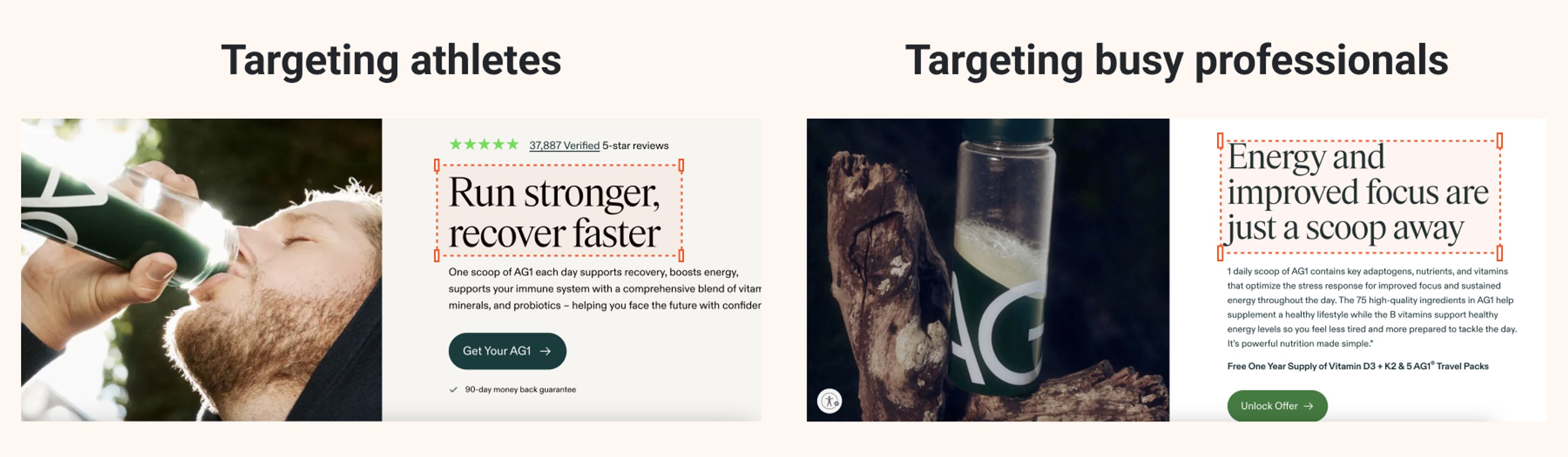 AG1 targeting athletes vs. busy professionals