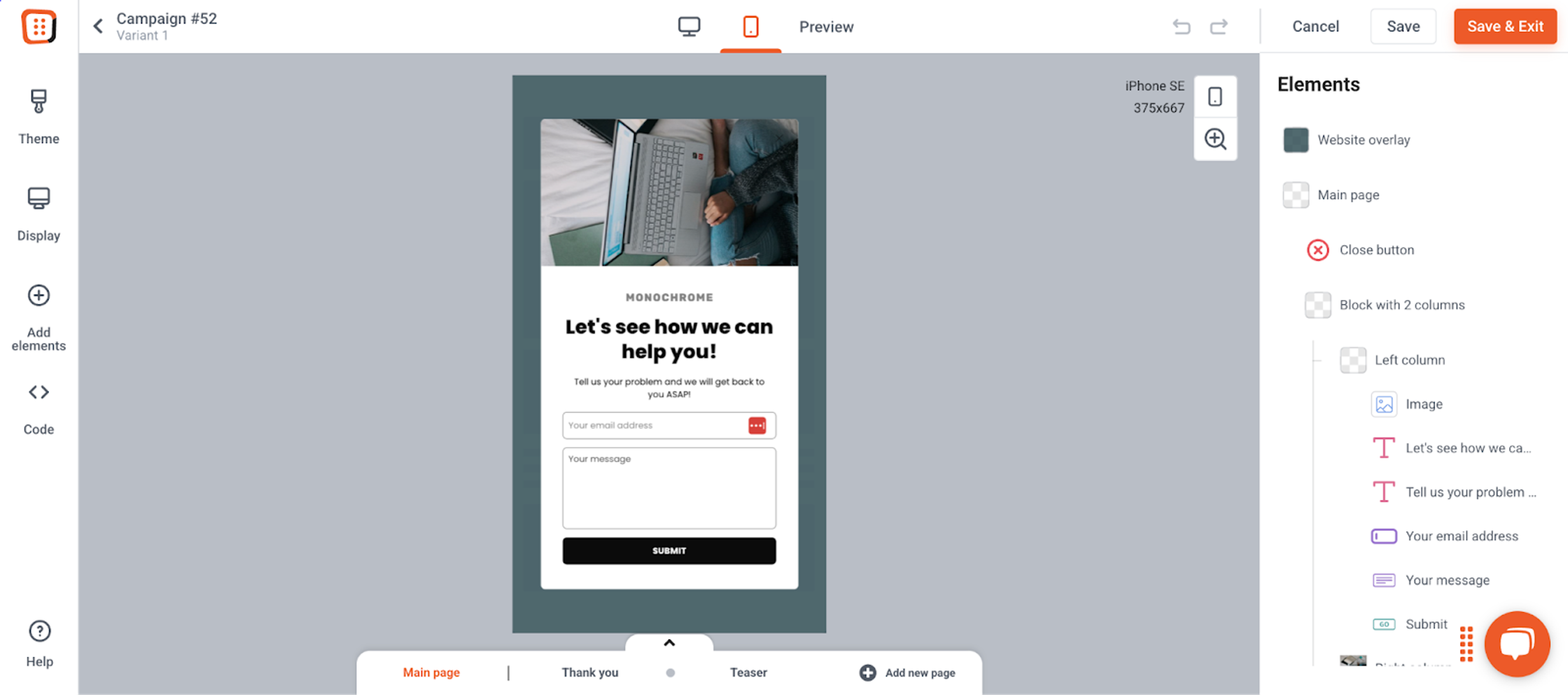 Edit your contact form in our drag and drop editor