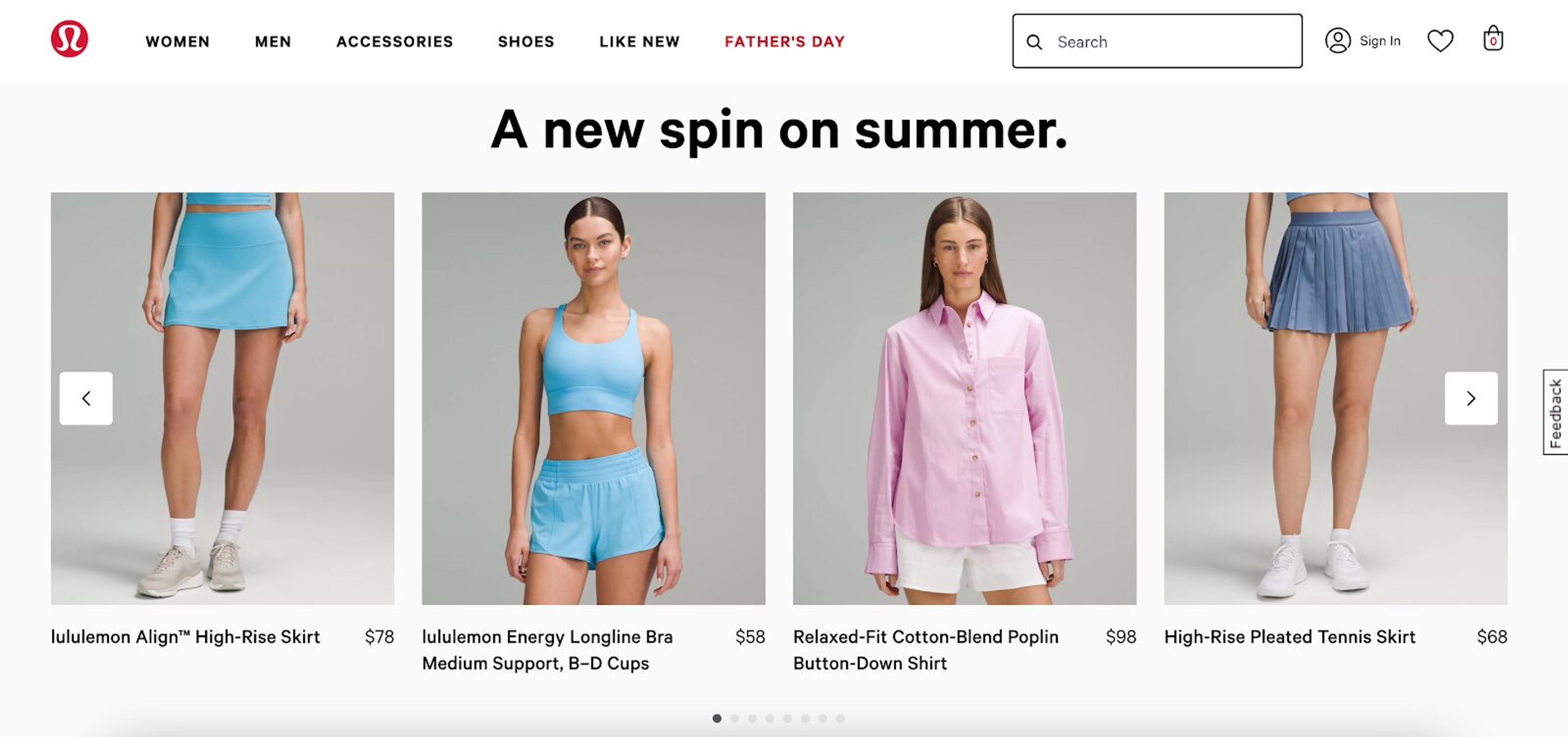 Lululemons summer featured collection promoting a specific product to encourage customers.