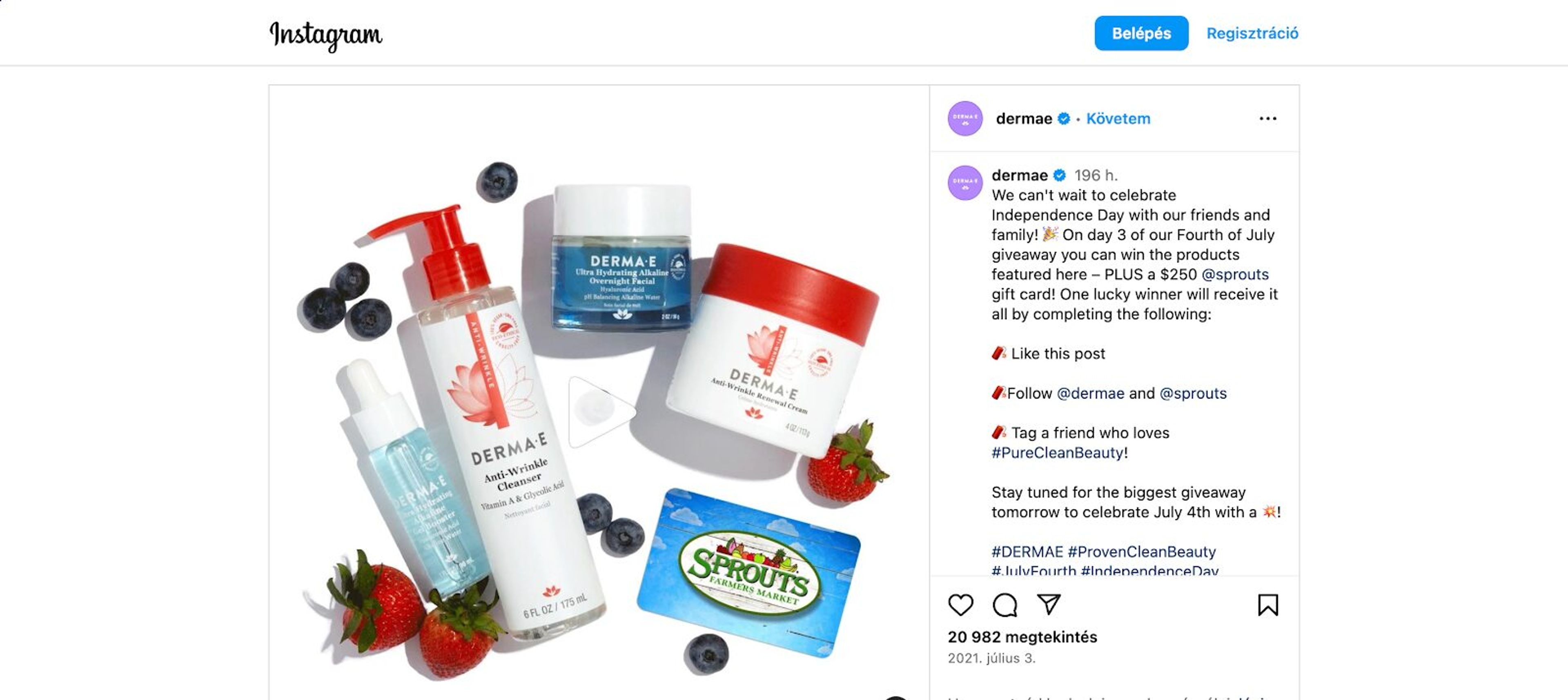 One of the best 4th of July promotion ideas is to run a giveaway on your social media platforms like Dermae.
