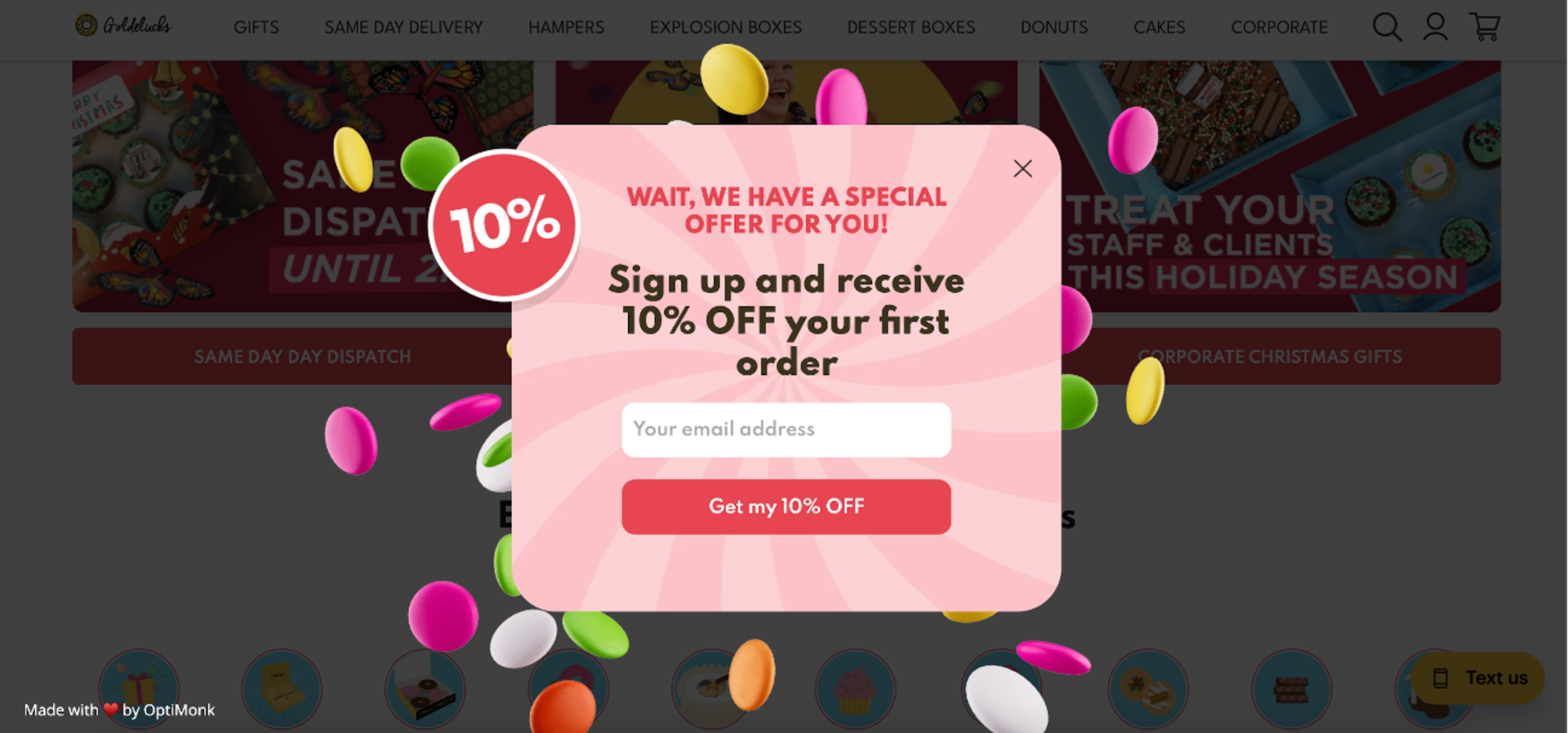 Goldeluck's exit overlay offer gives a visitor a chance to re-engage, but they still making websites accessible with not having a fullscreen overlay