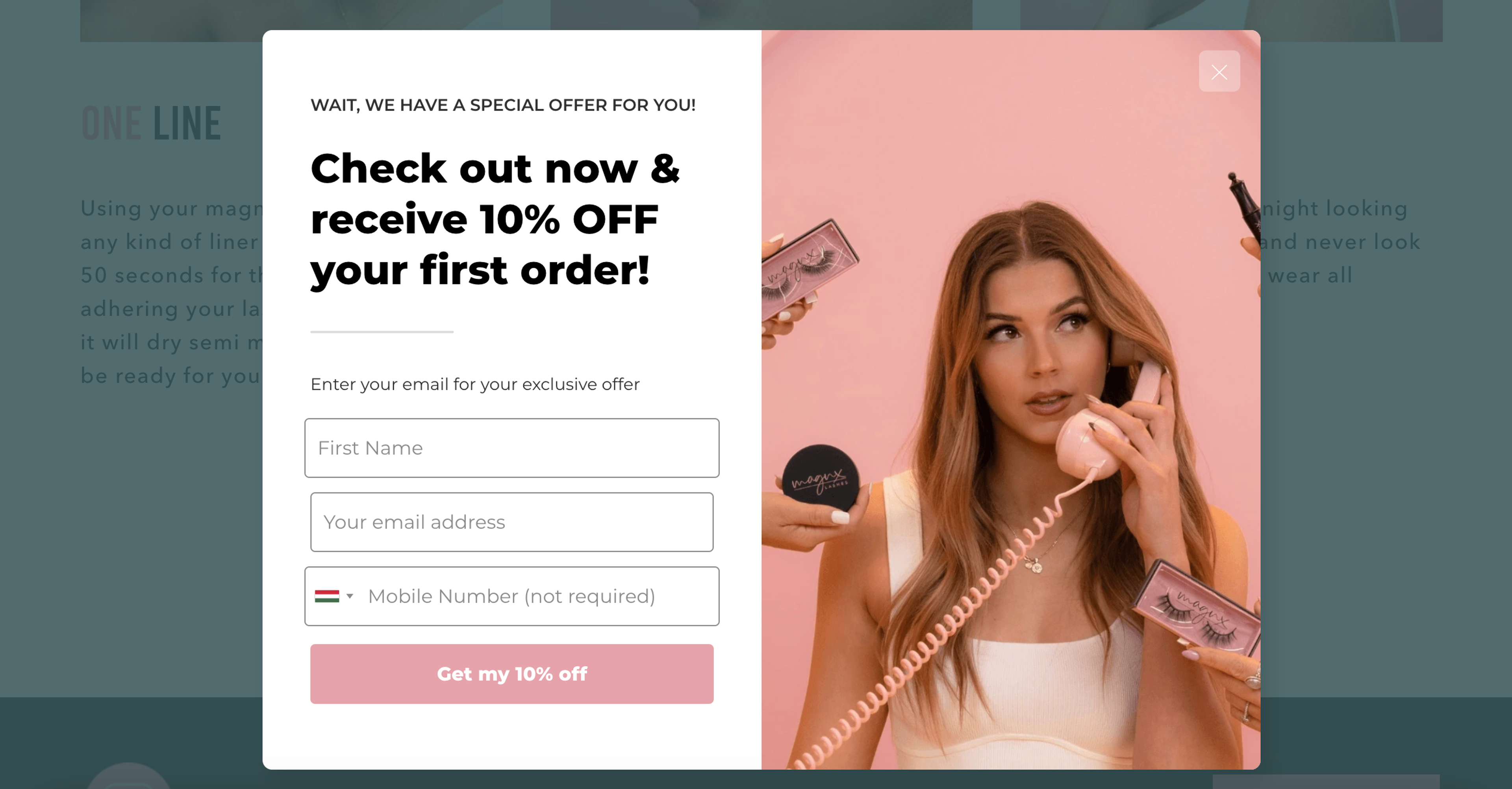 Magnx Lashes has comprehensive information gathering capturing email addresses and phone numbers.