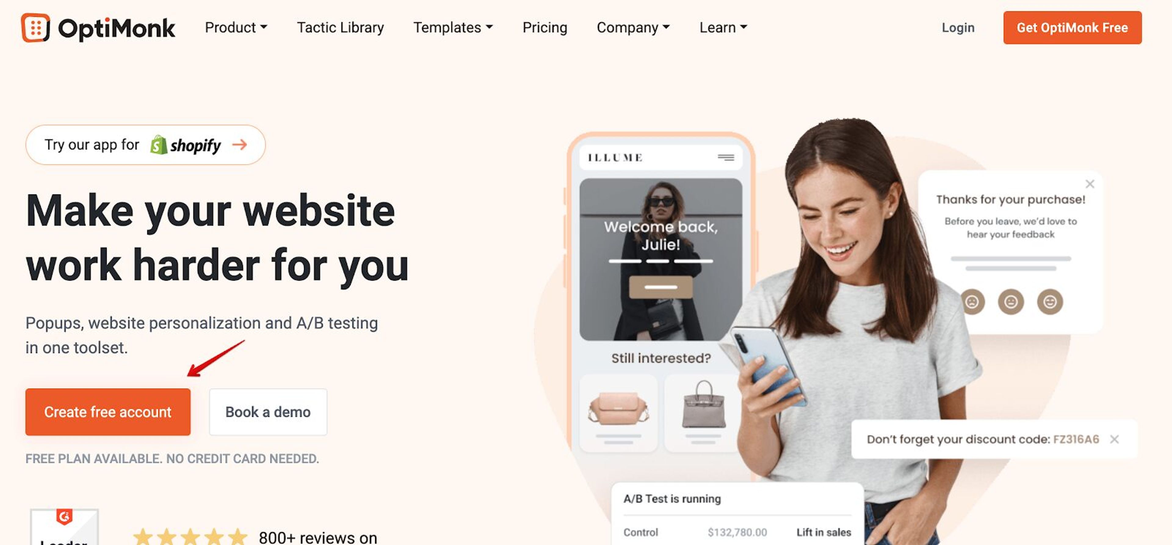 OptiMonk allows ecommerce websites to create their own popup.