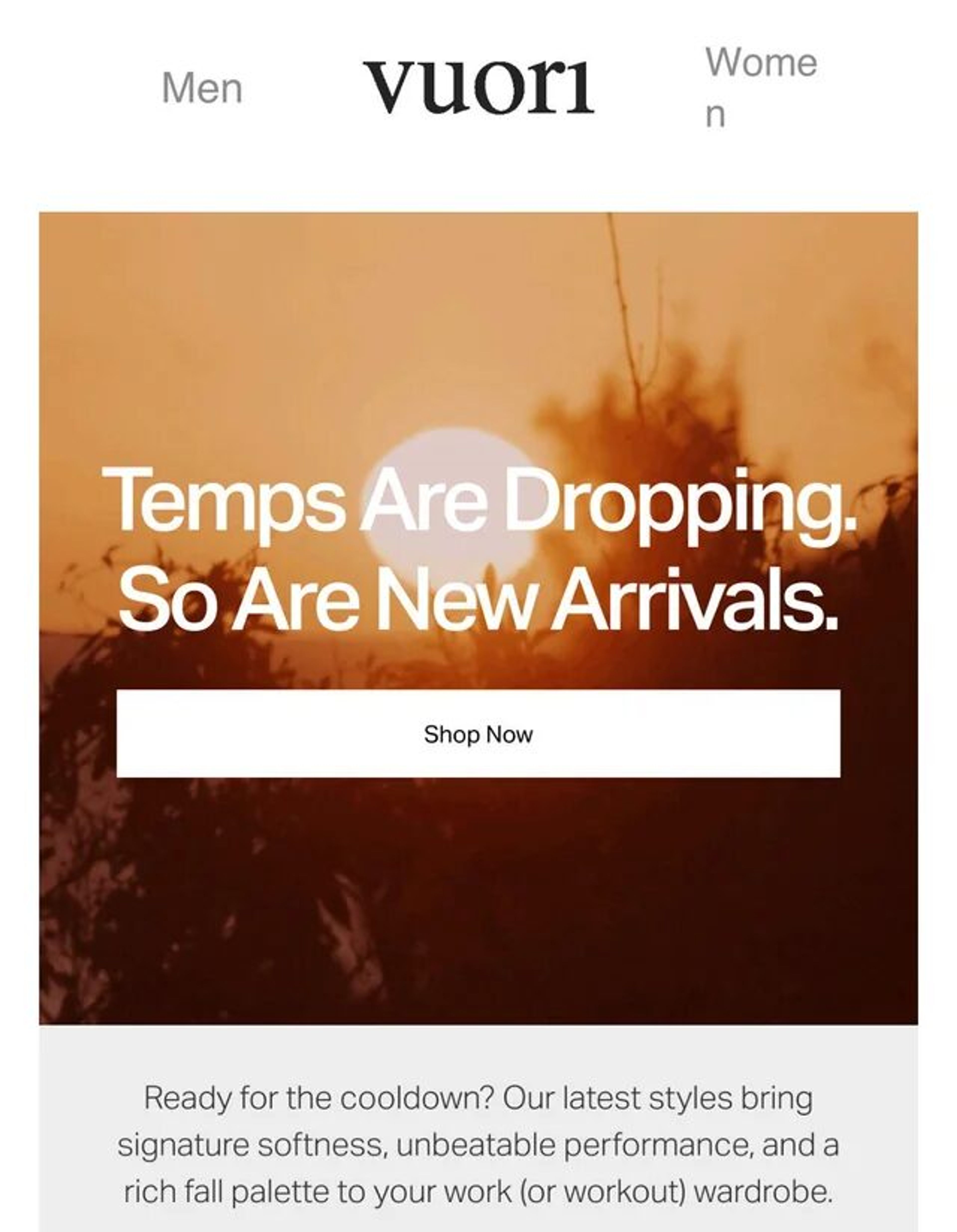 Vuori's email about their new products