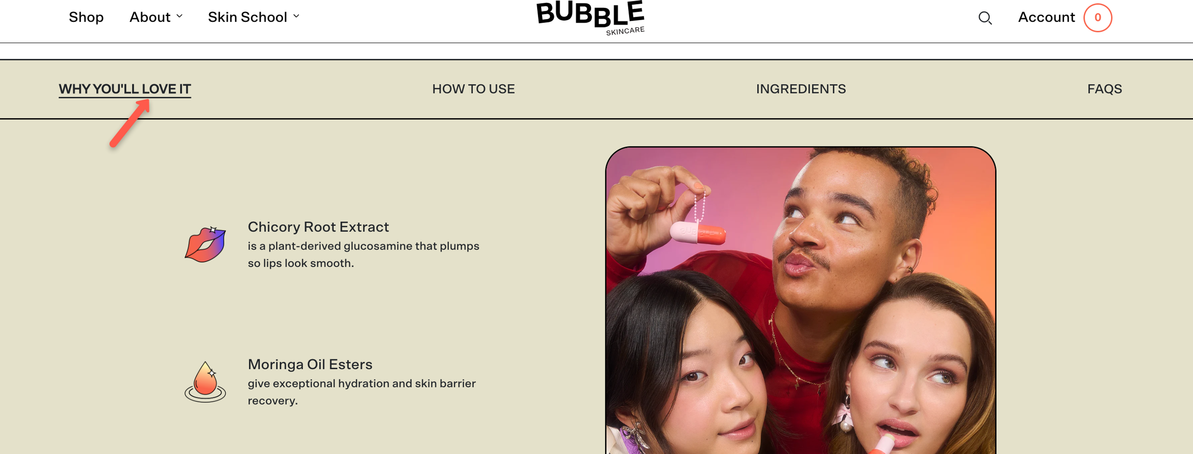 Bubble Skincare website example using power words