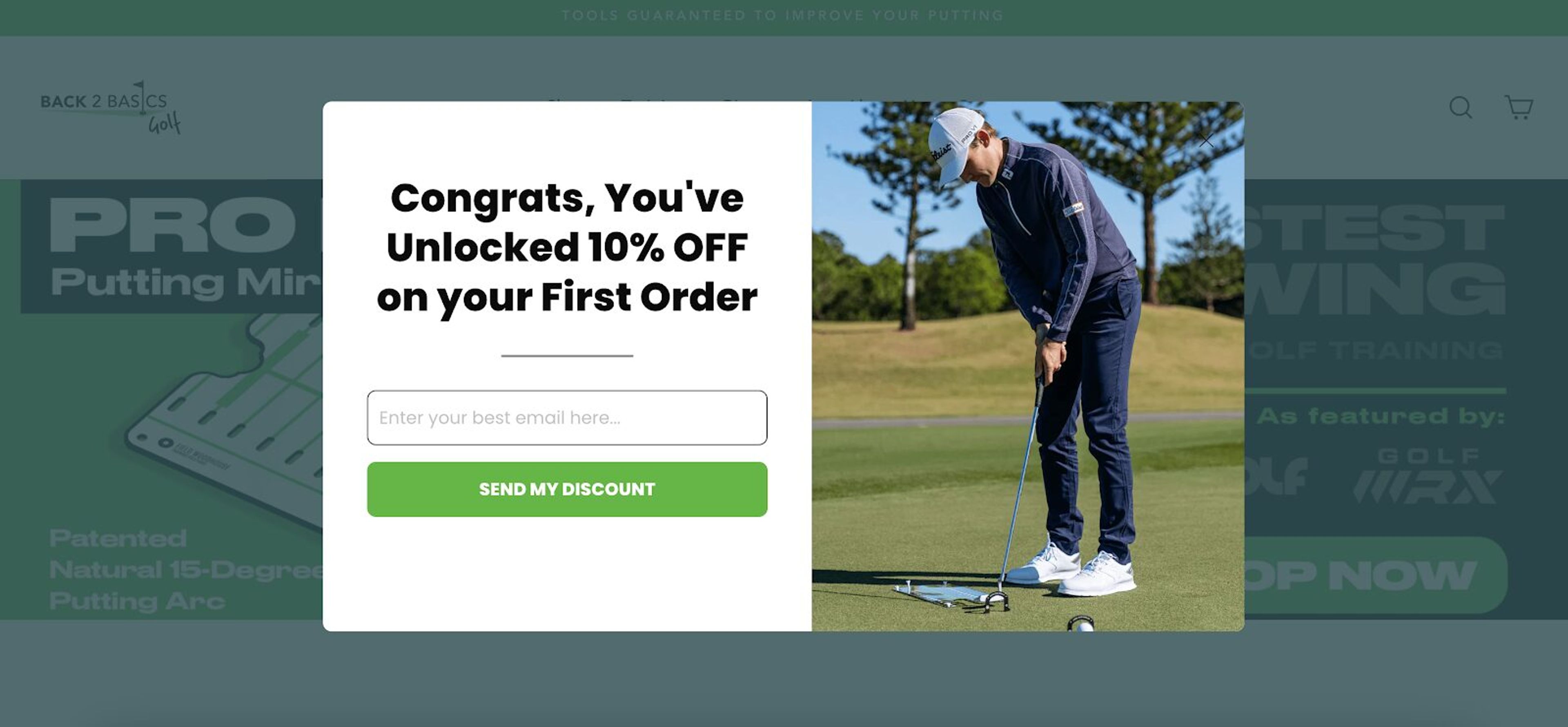 Back 2 Basics Golf's lead form with a simple CTA