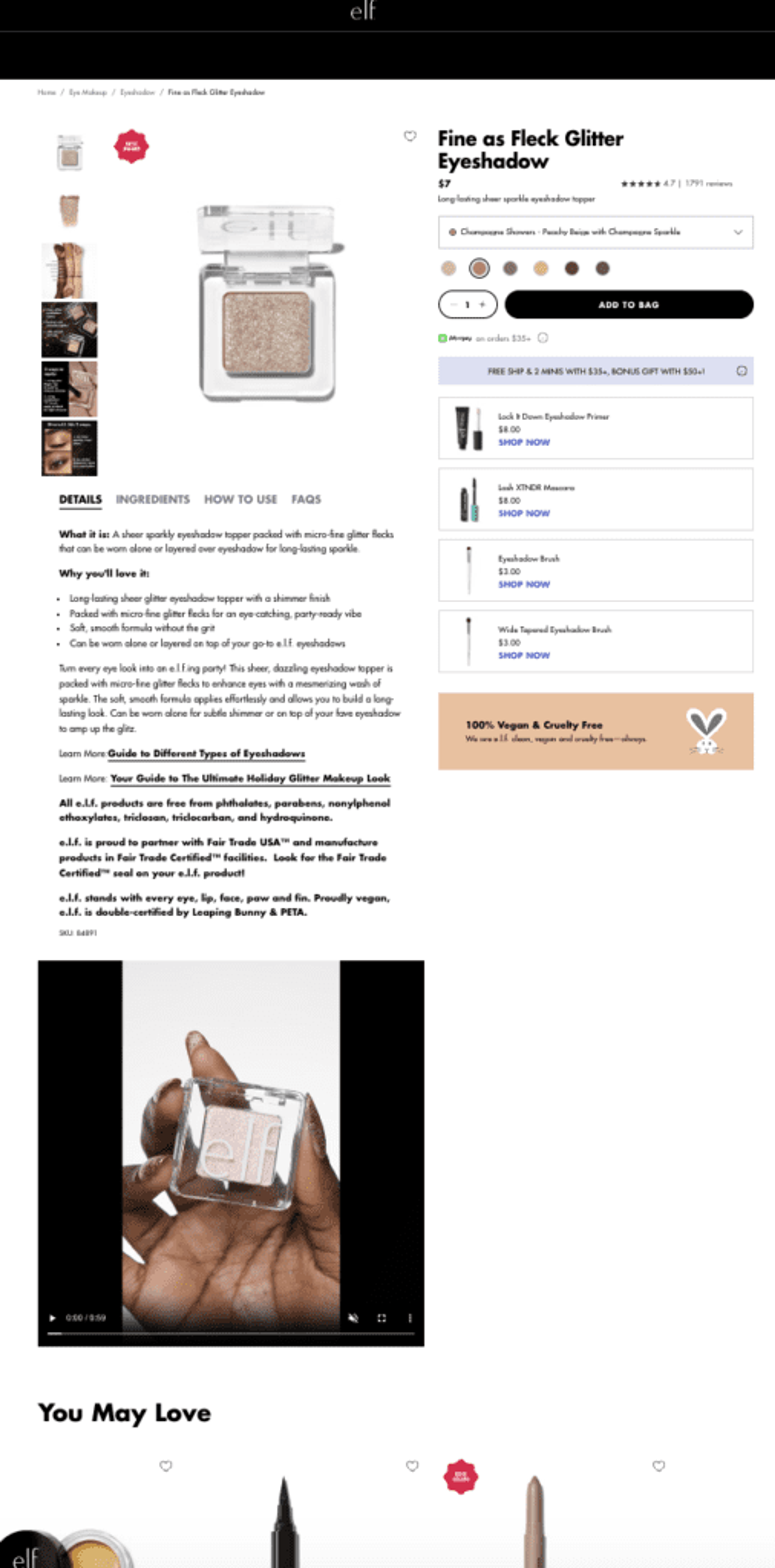 E.L.F. product pages featuring clear information and reviews to help customers make confident purchase decisions.