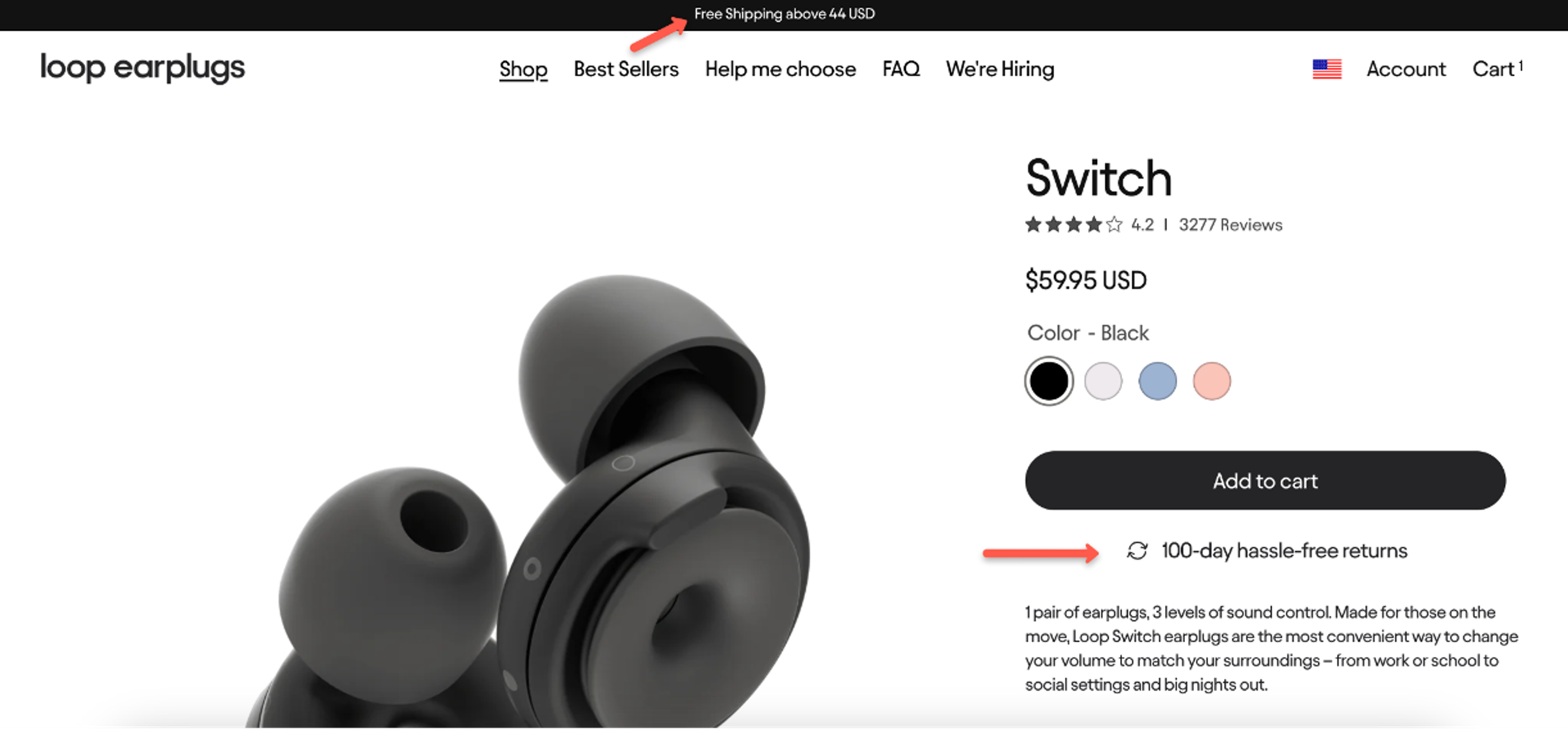 Loop Earplugs website highlighting incentives