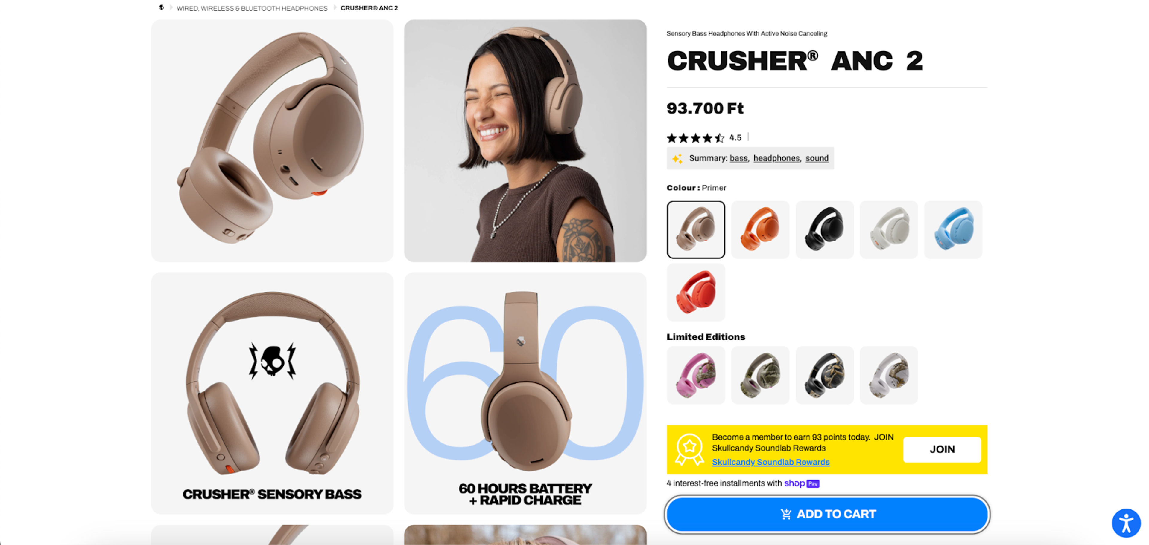 Skullcandy's optimized product page