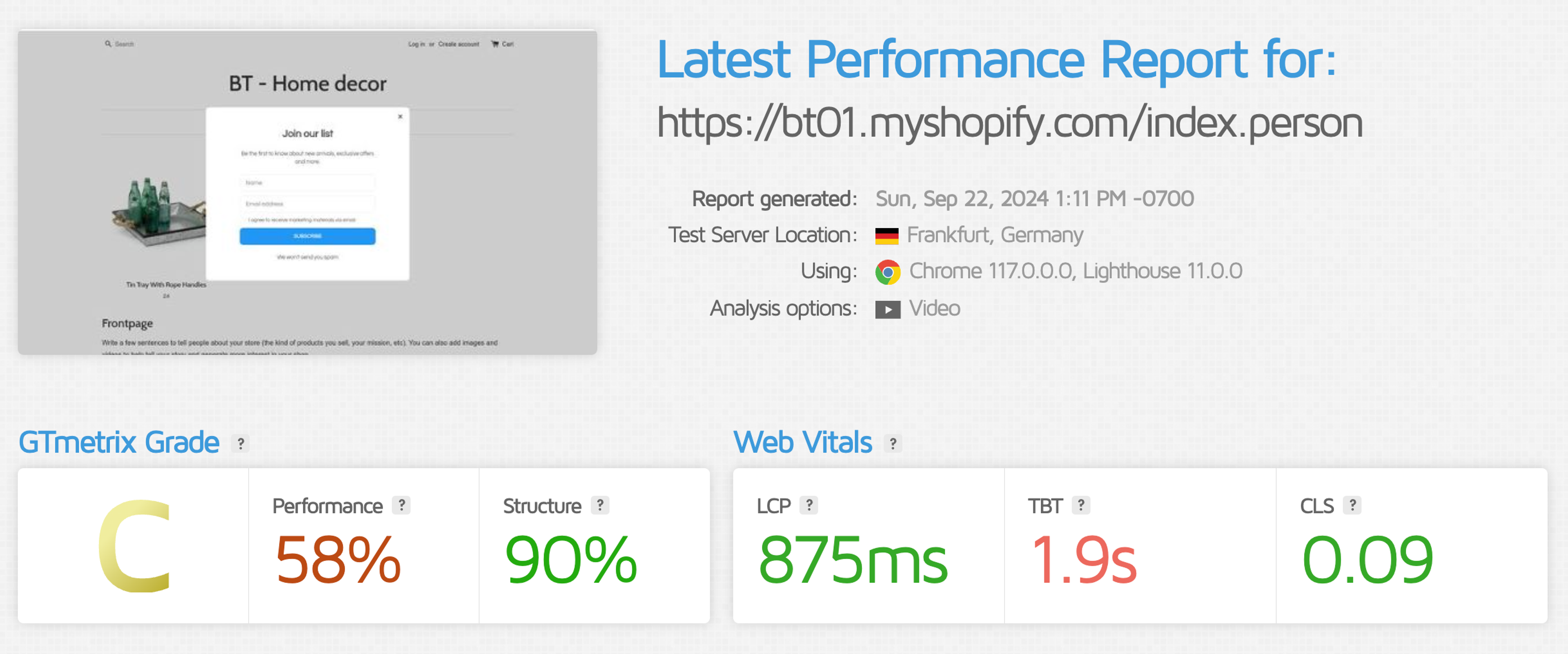 Personizely GTMetrix page speed results