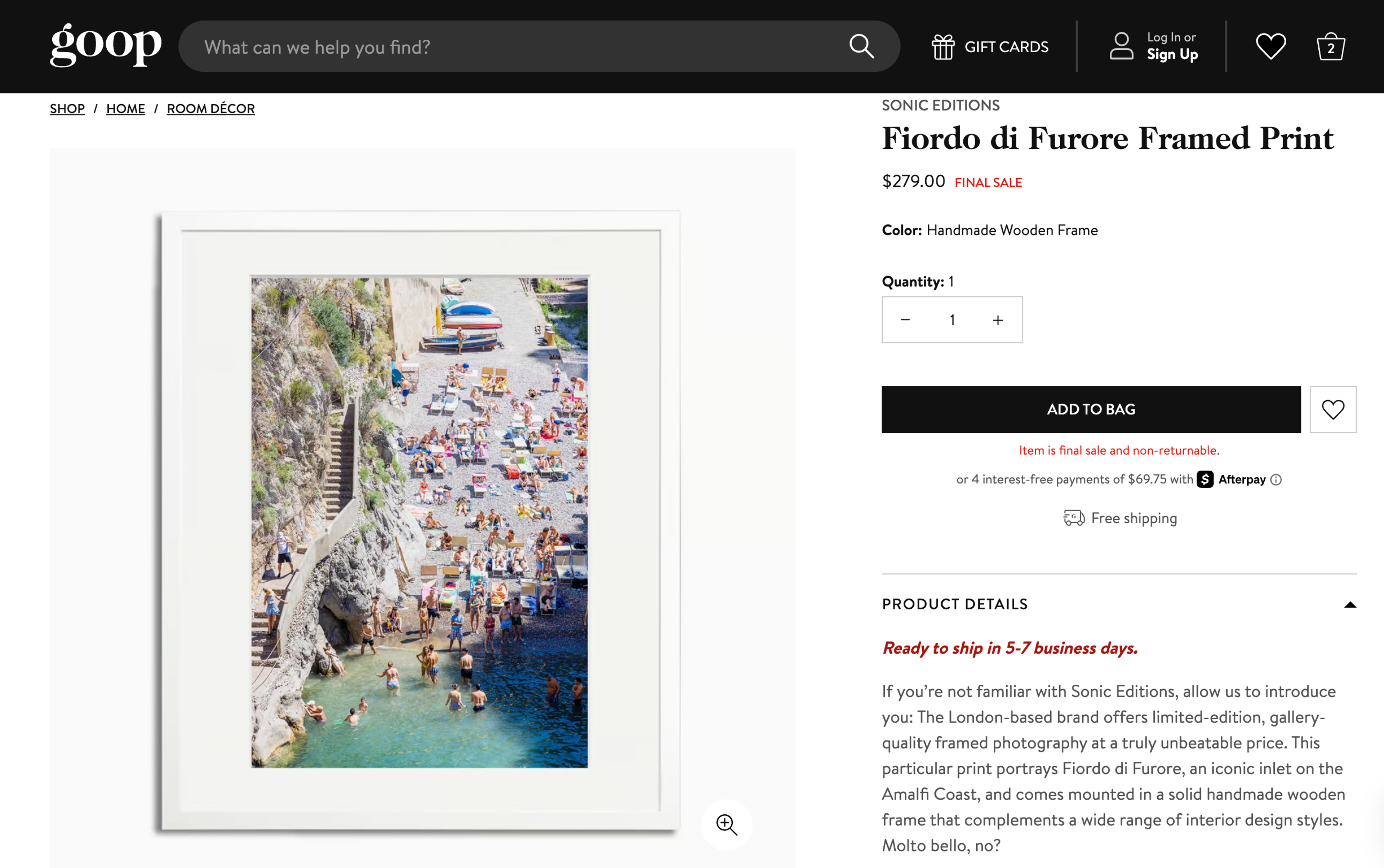 Fiordo di Furore Framed Print in Final Sale