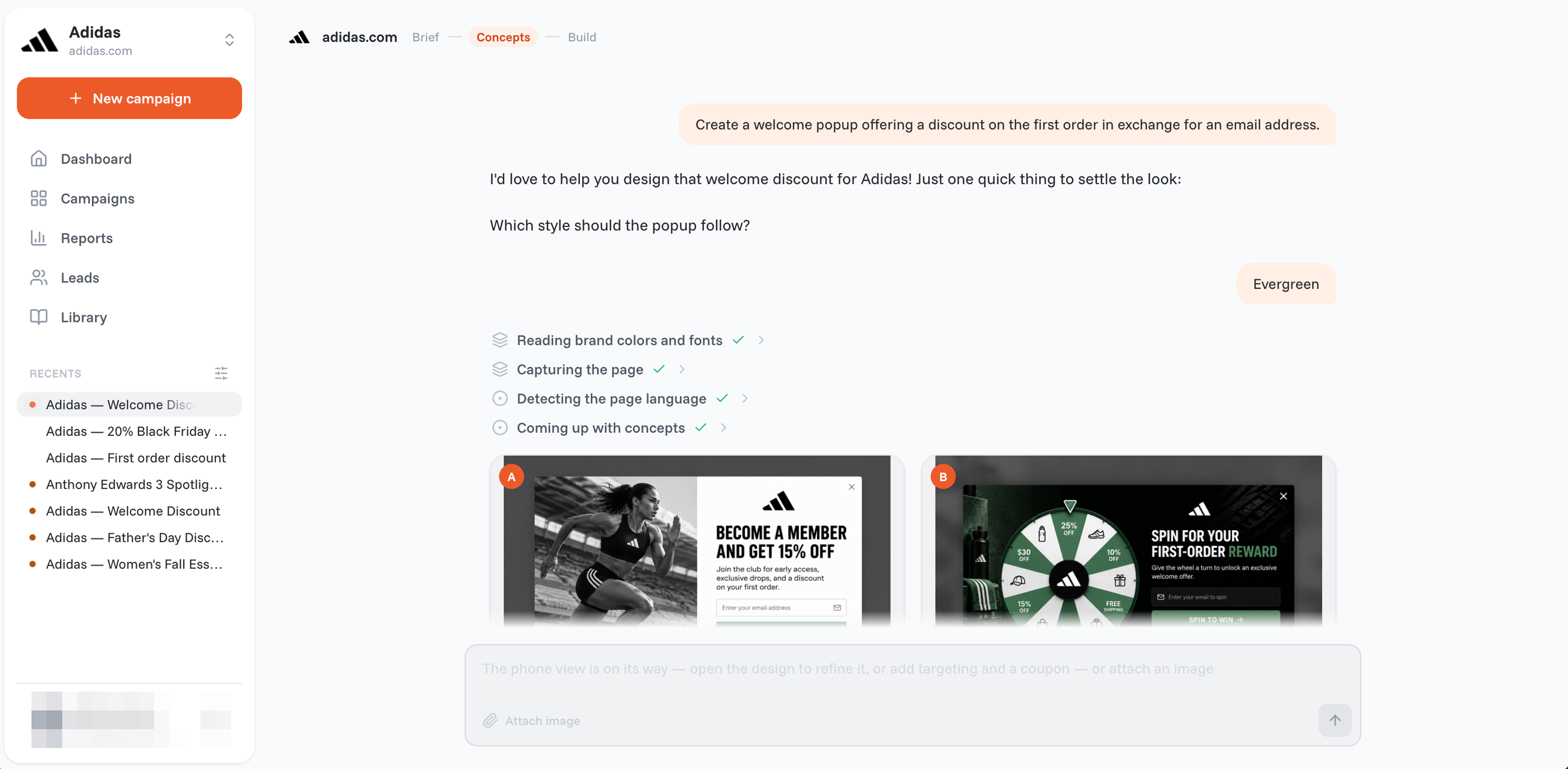 Popup concepts drawn by the OptiMonk agent