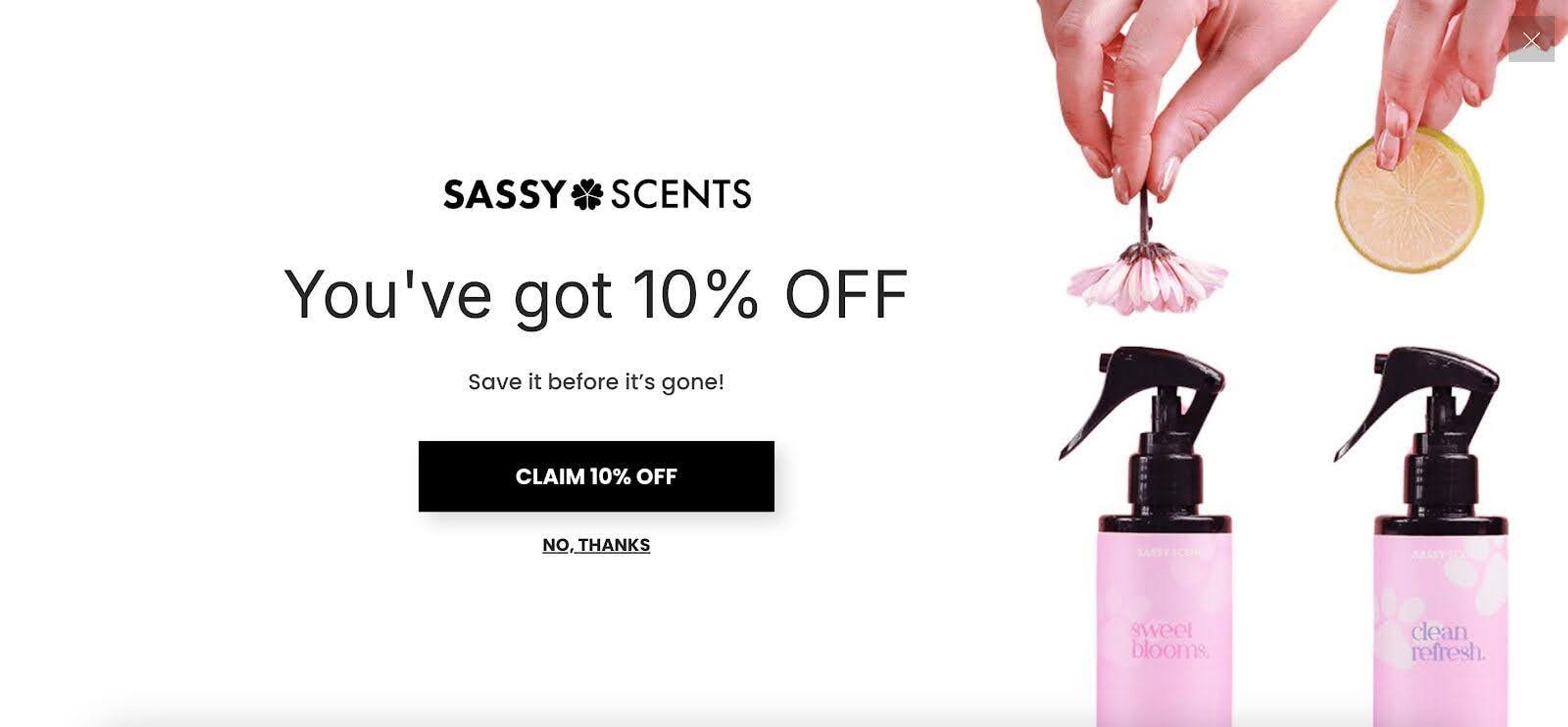 Sassy Scents using Fomo on their sign up for their marketing purposes.