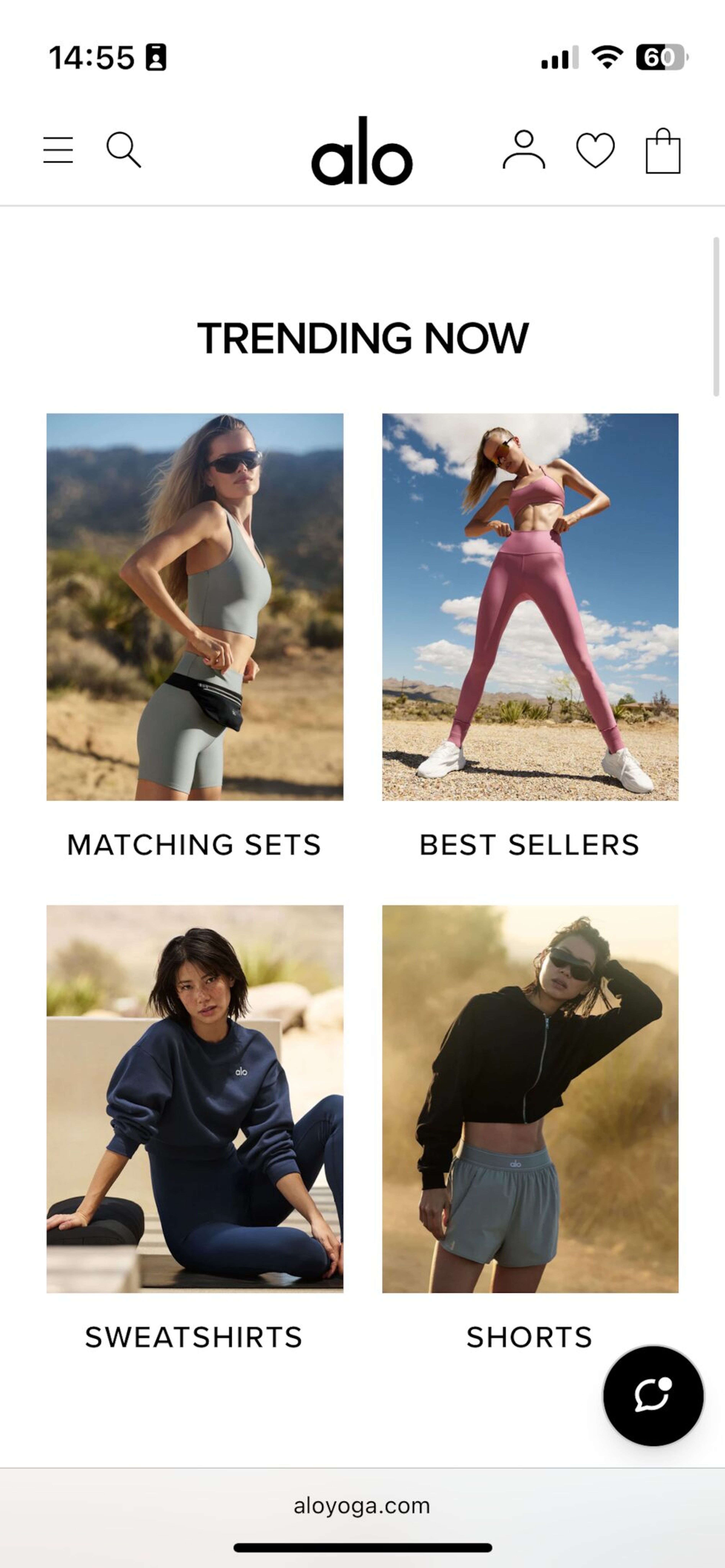 Clothing store Alo Yoga has a user friendly website