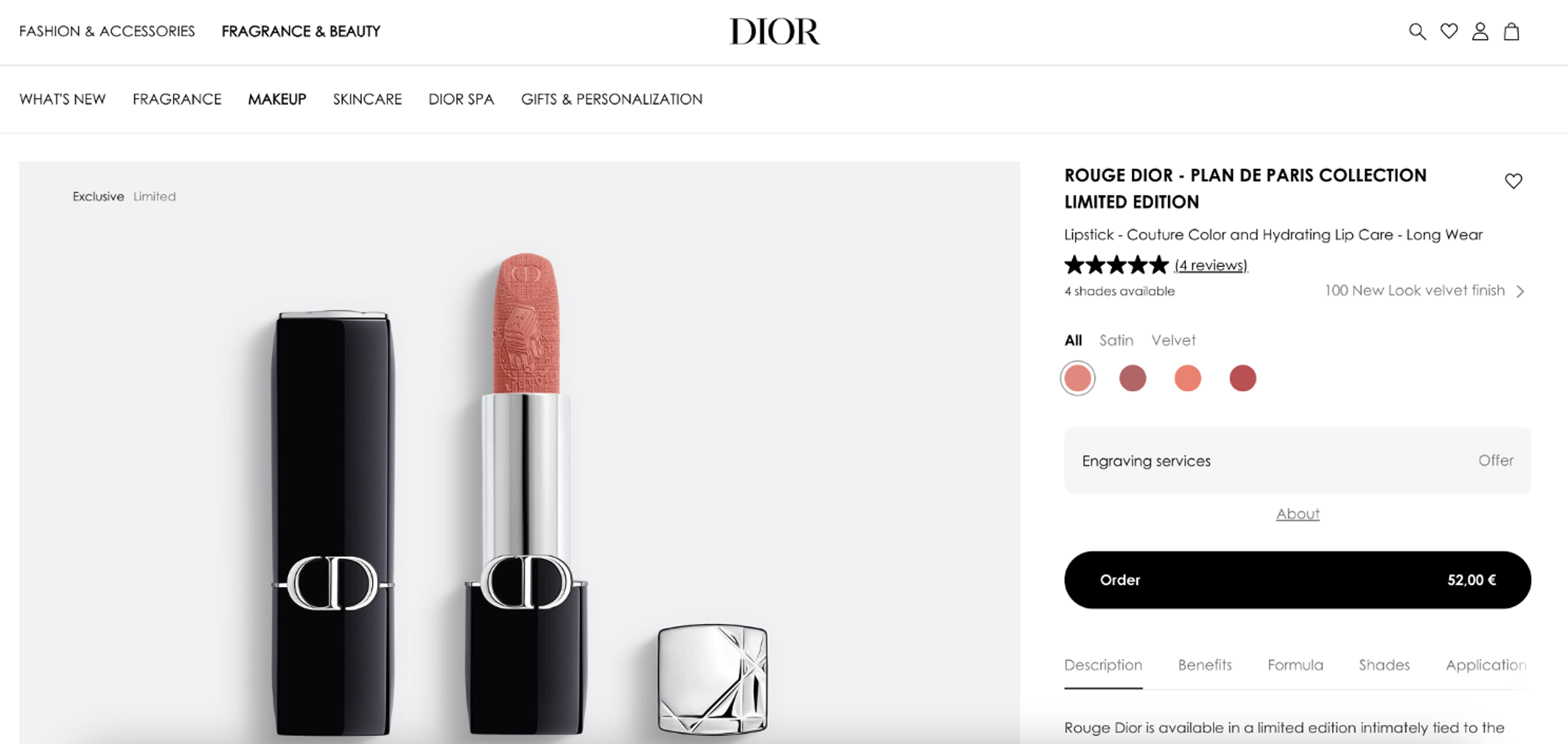 Dior website limited edition marketing tactic