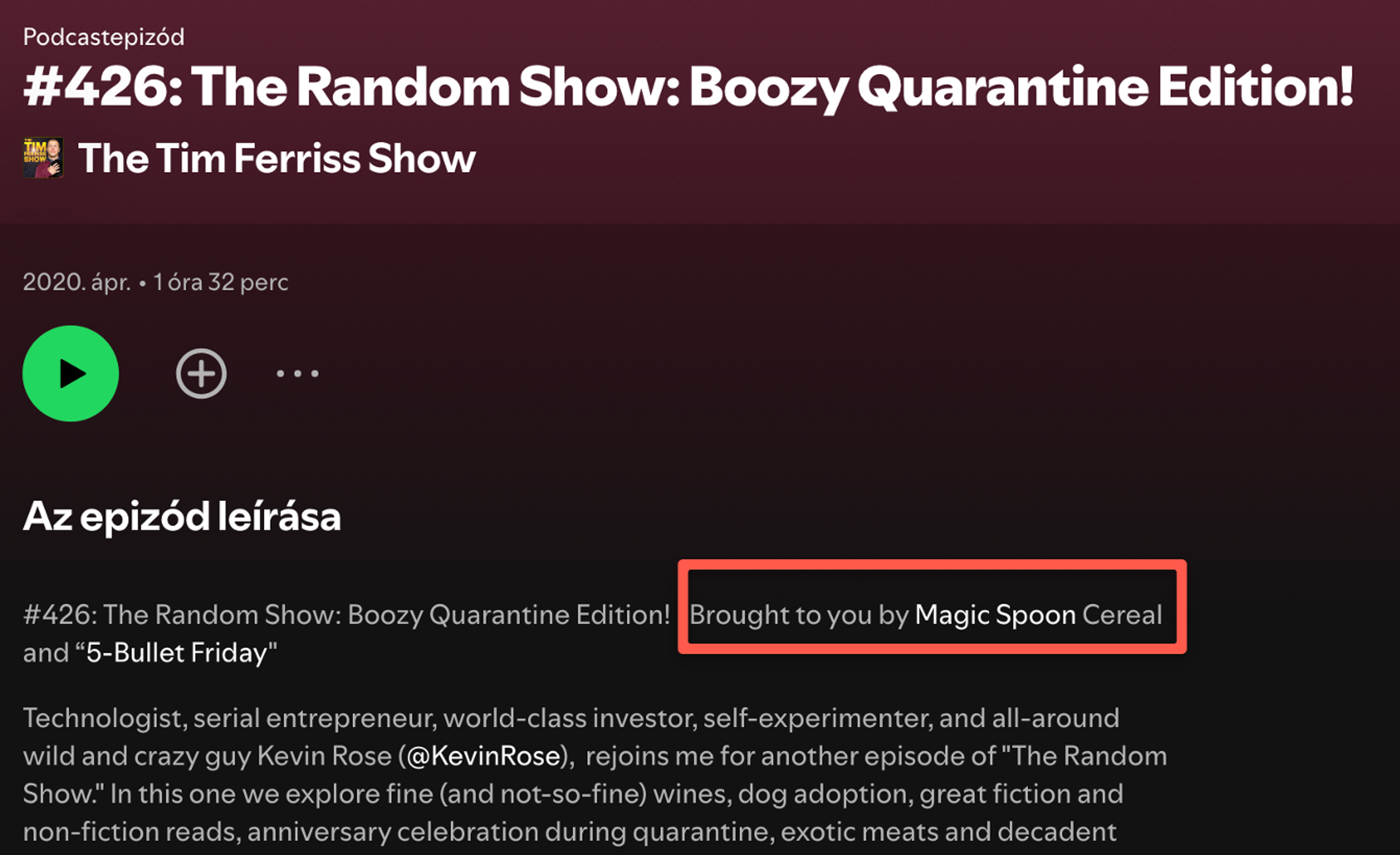 Magic Spoon sponsoring The Tim Ferriss Show