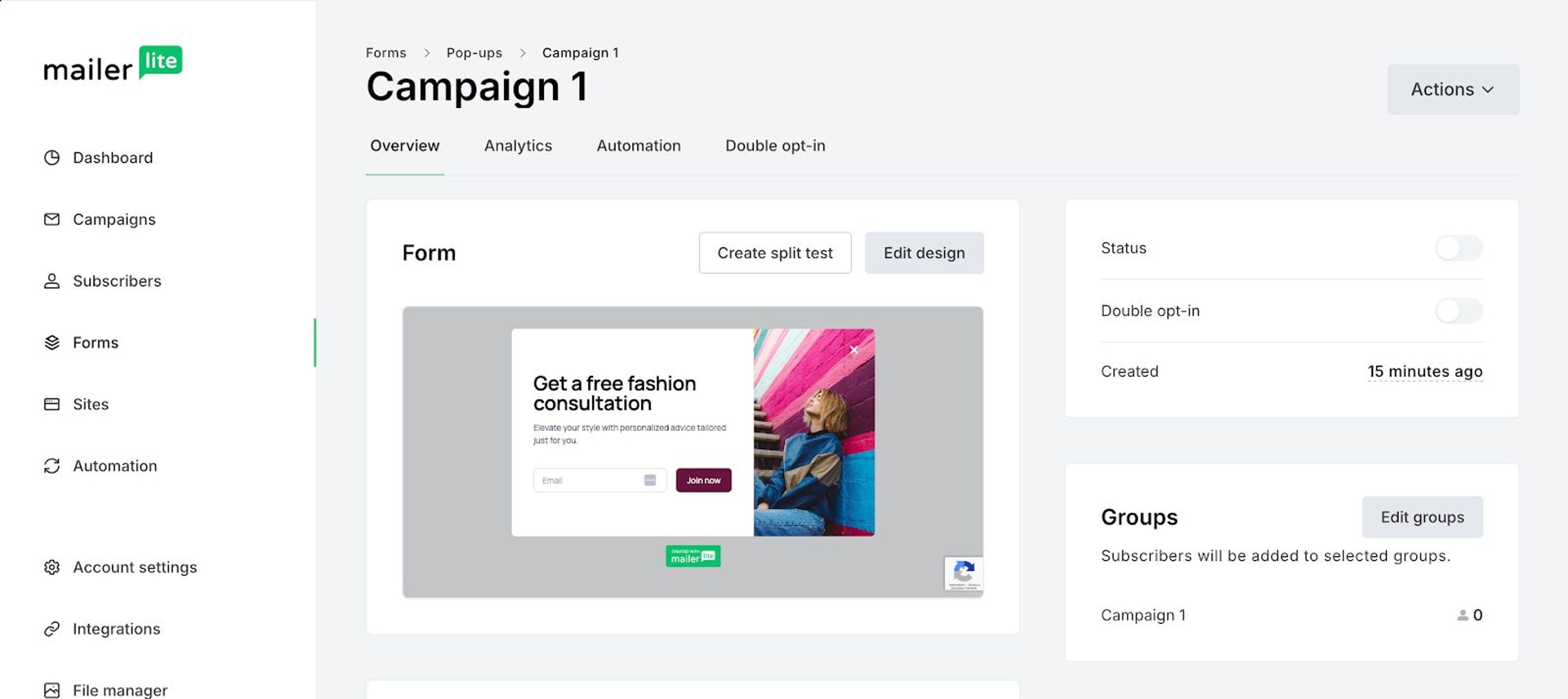 Basic analytics is available for MailerLite, and you can also A/B test your popups.