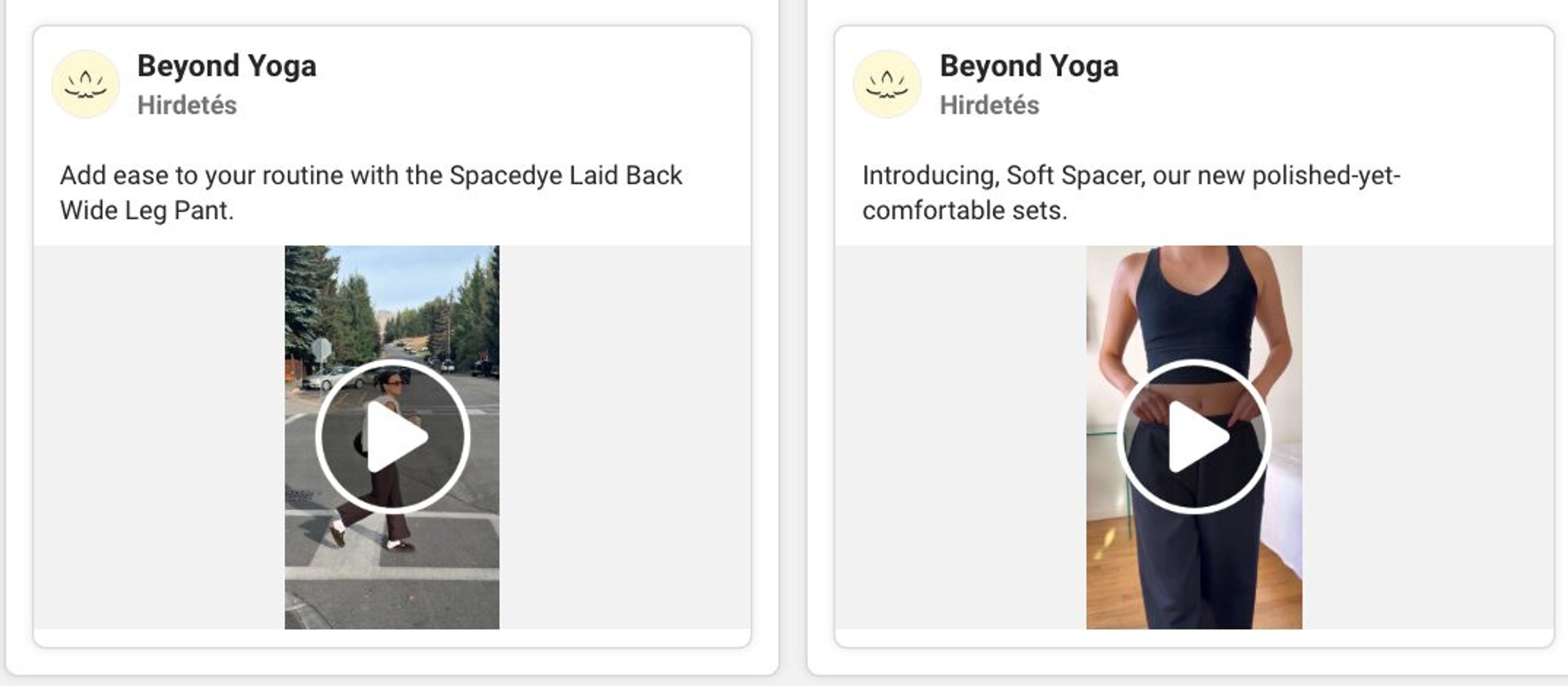 Beyond Yoga uses videos in Meta ads