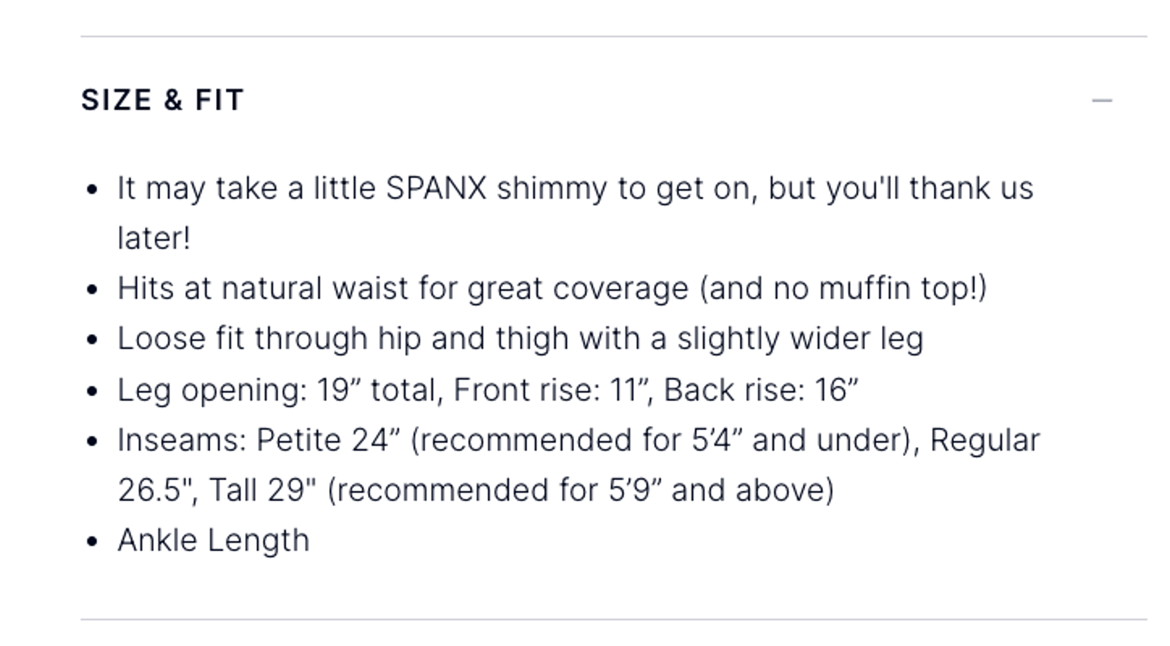 Spanx product details to find the right size