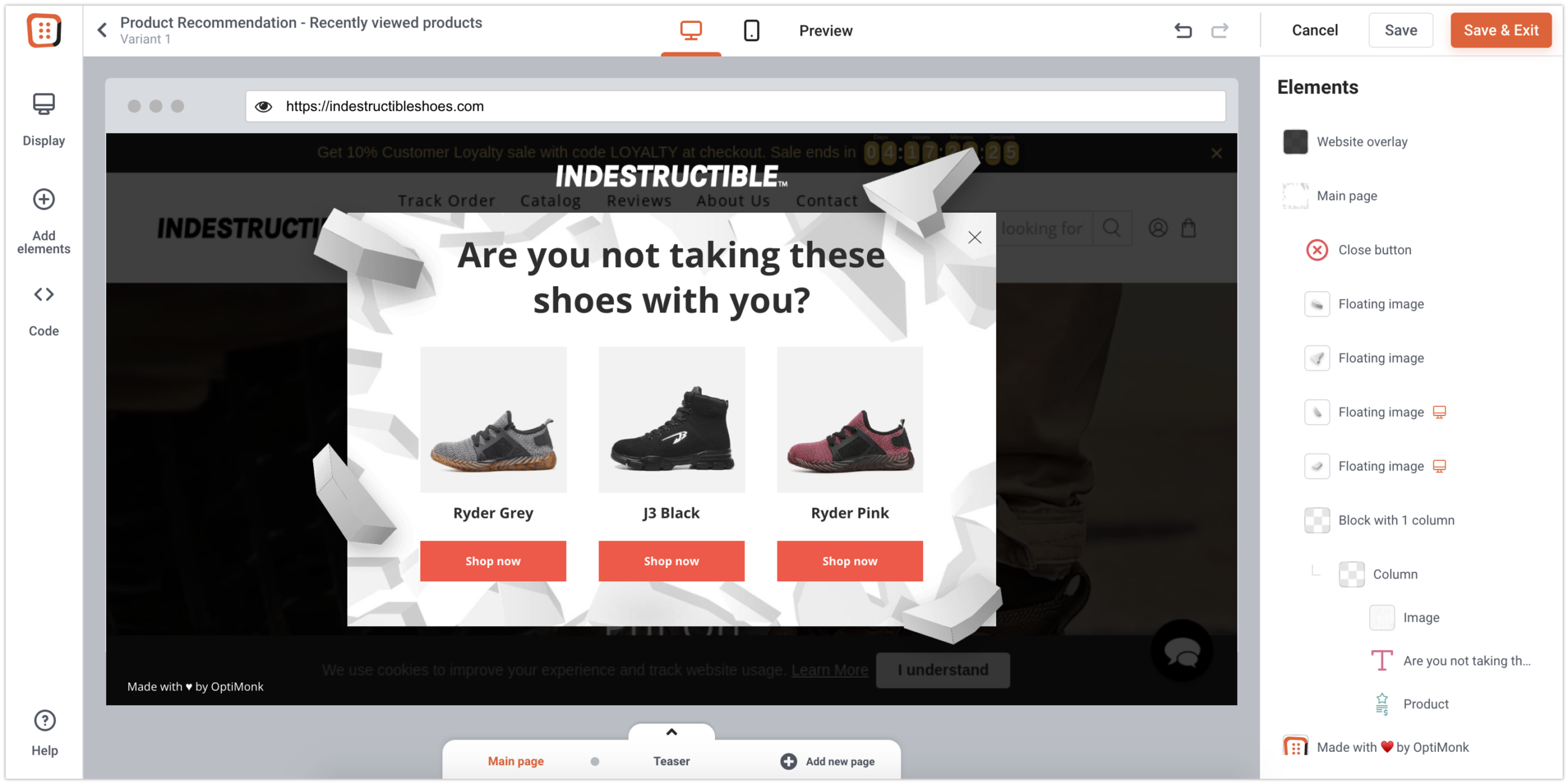 Show recently viewed products on exit-intent