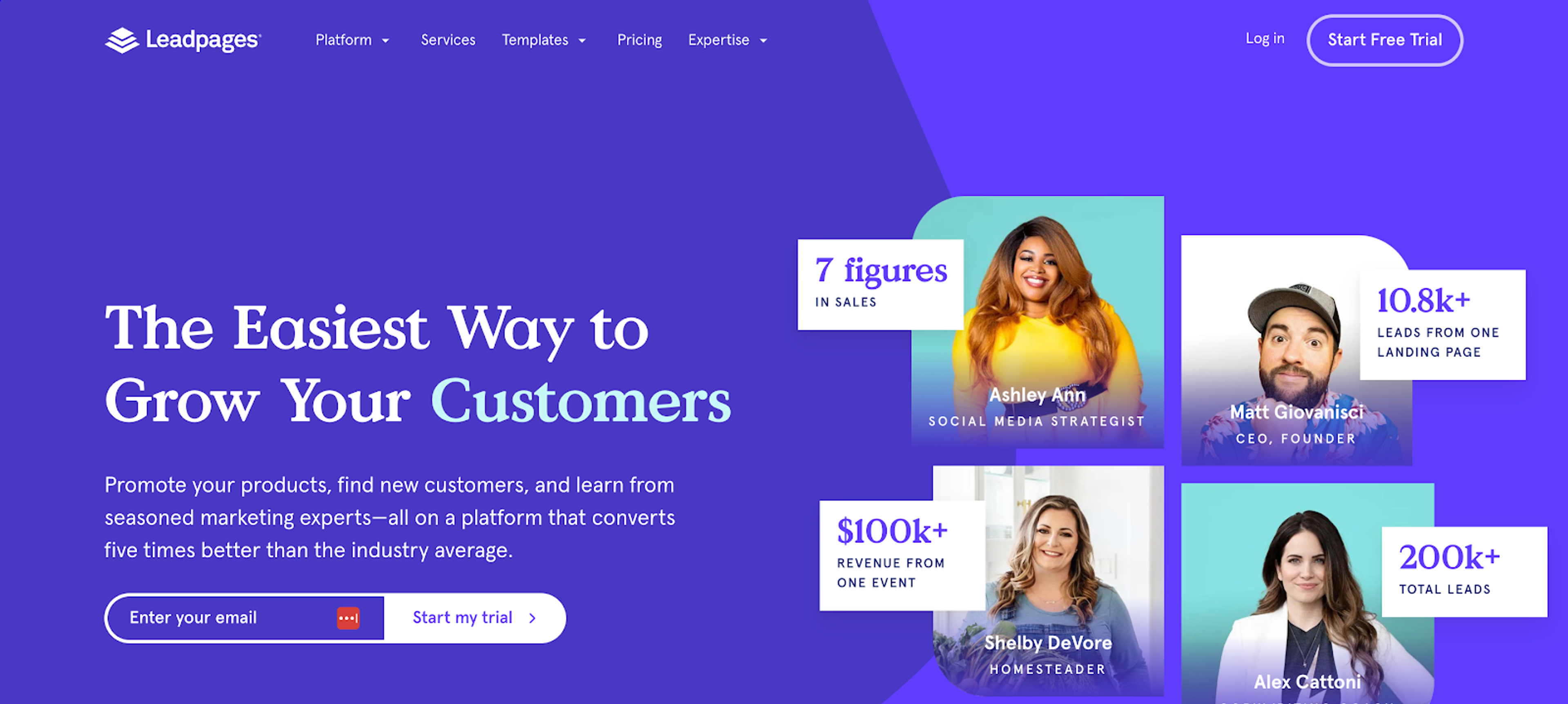 Landing page builder offering customizable templates, pop-ups, and analytics