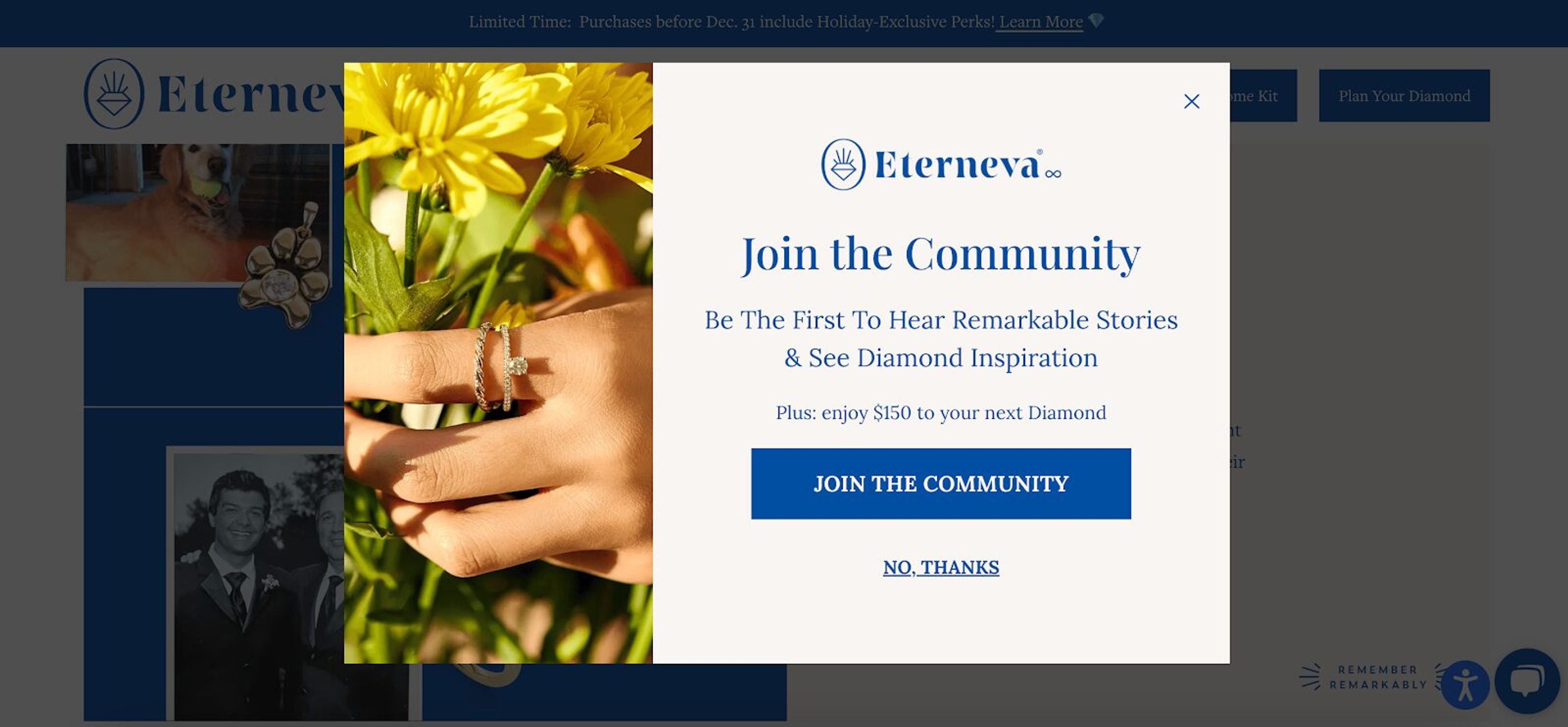 Eterneva's two step opt in form, making it a community invitation, making it a real value.