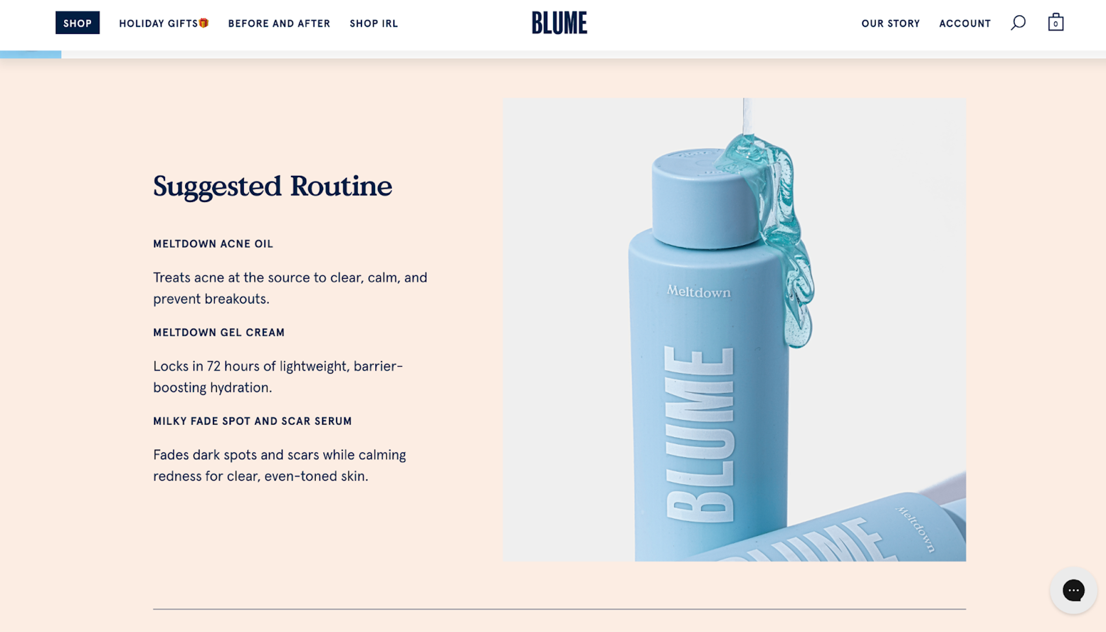 Blume also lists a recommended routine on its product pages.