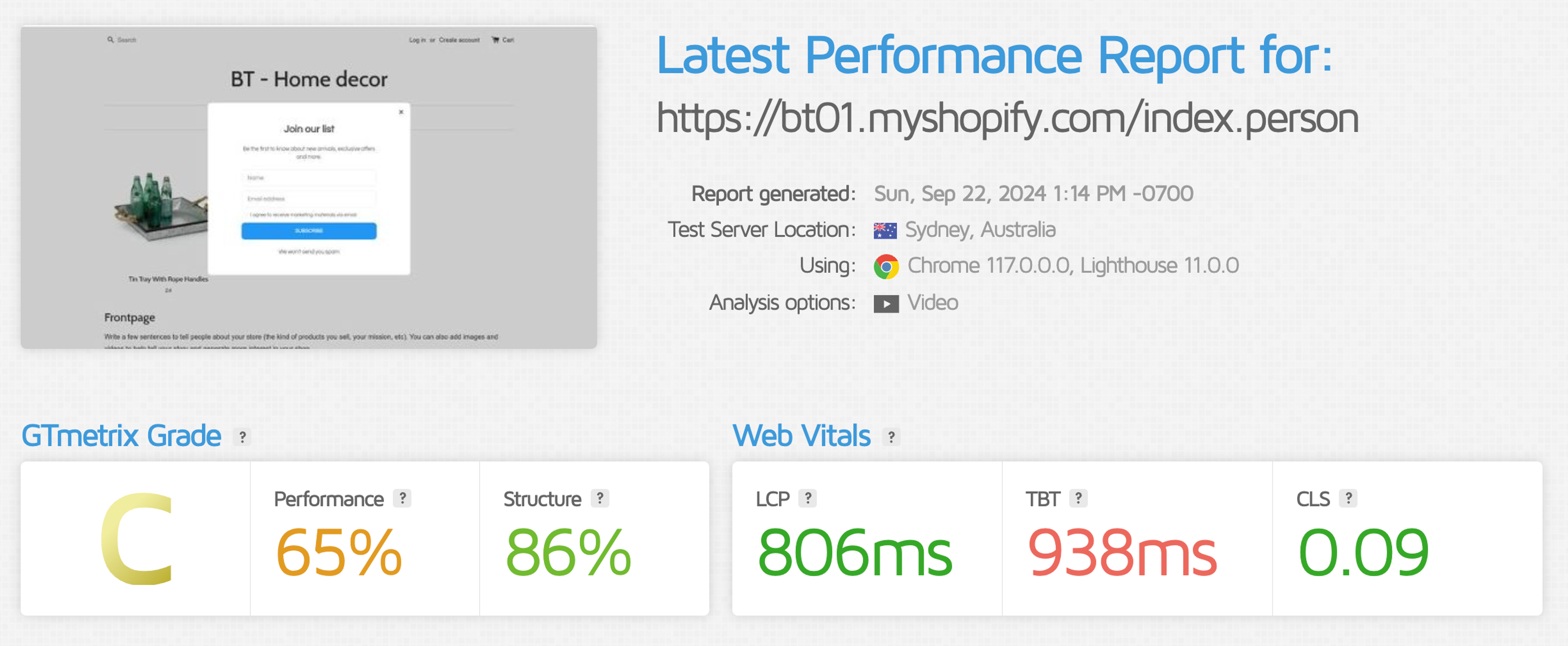 Personizely GTMetrix page speed results