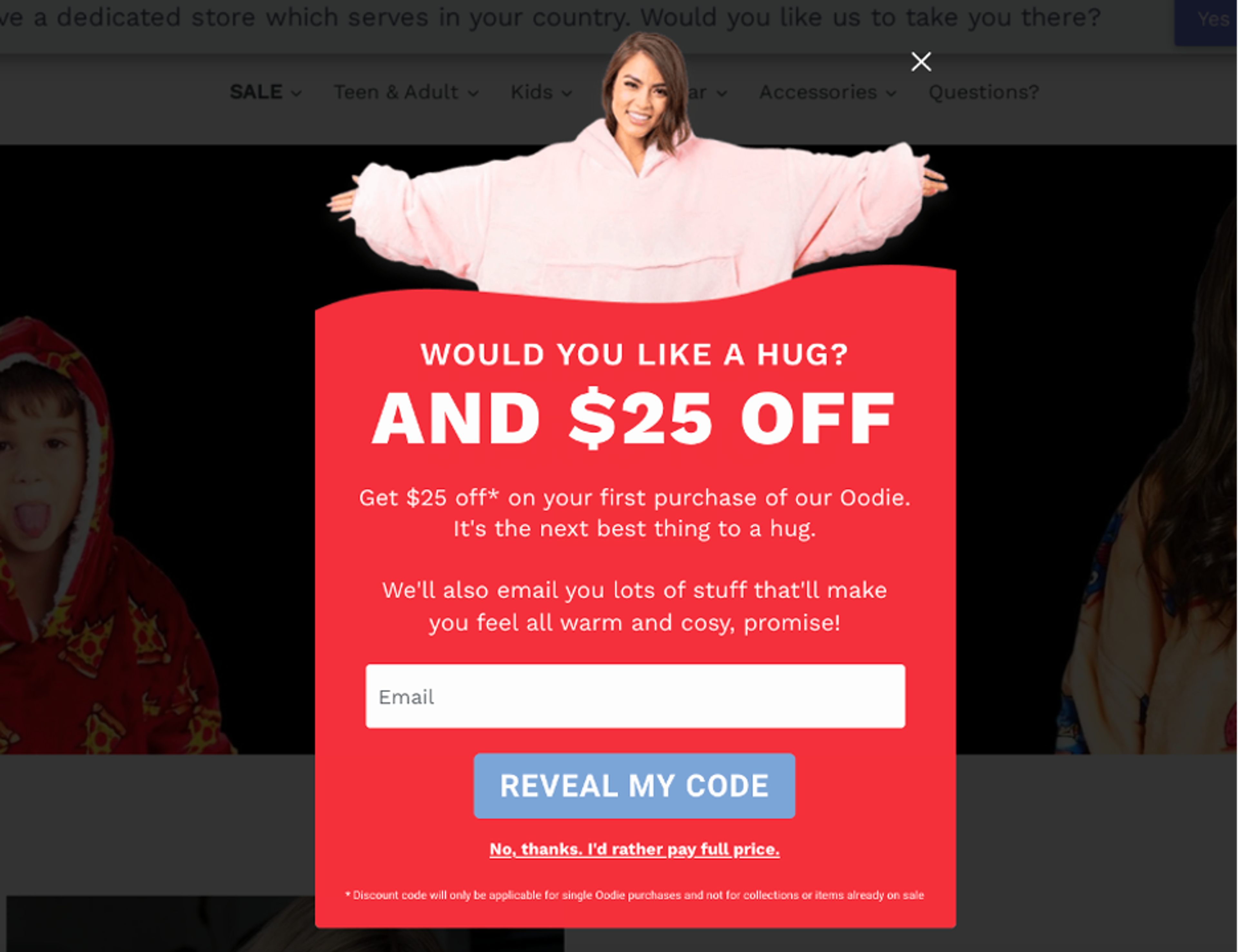 The Oodie popup example created with OptiMonk