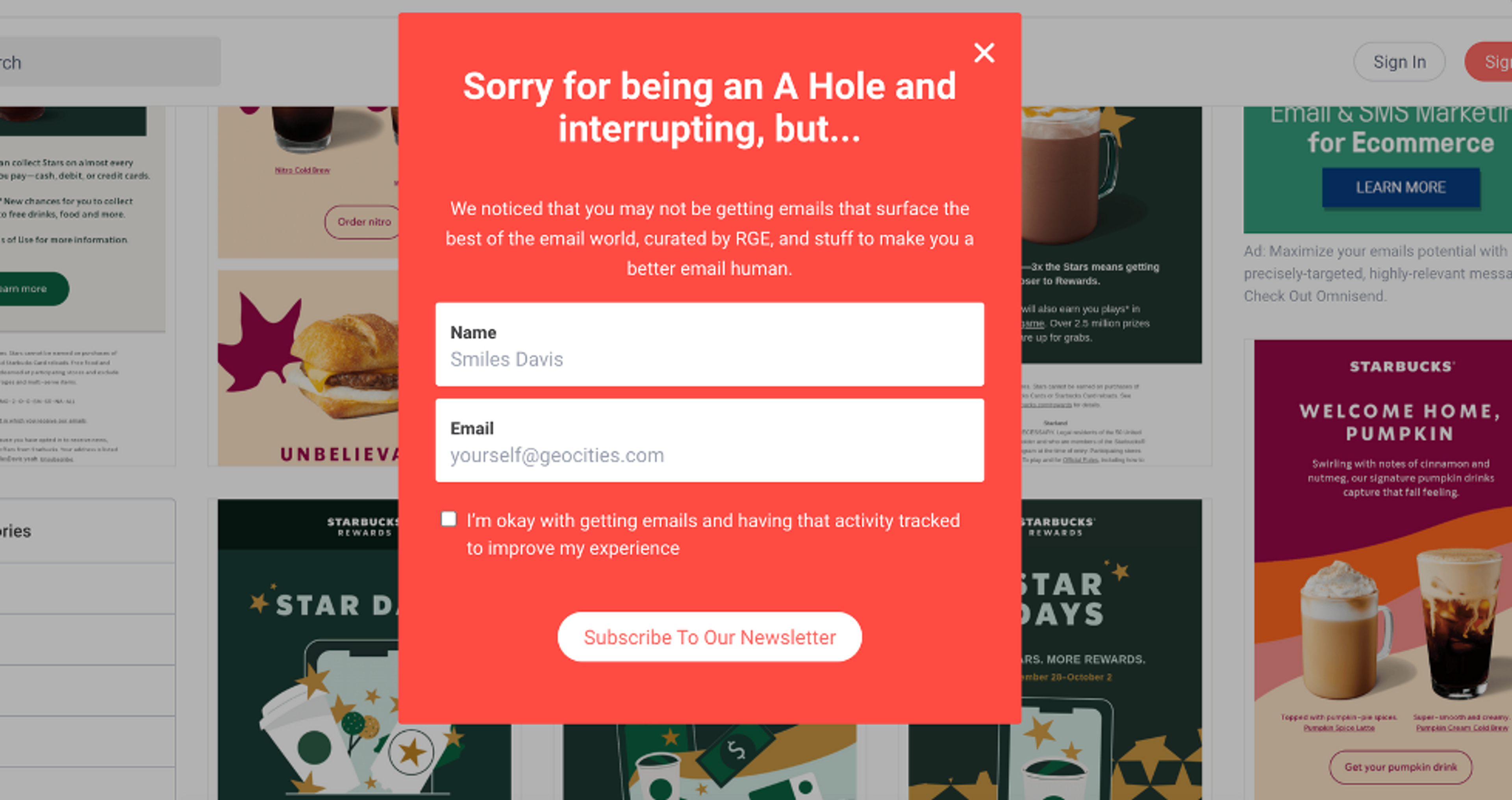Grow your email list on your landing page or homepage with popups