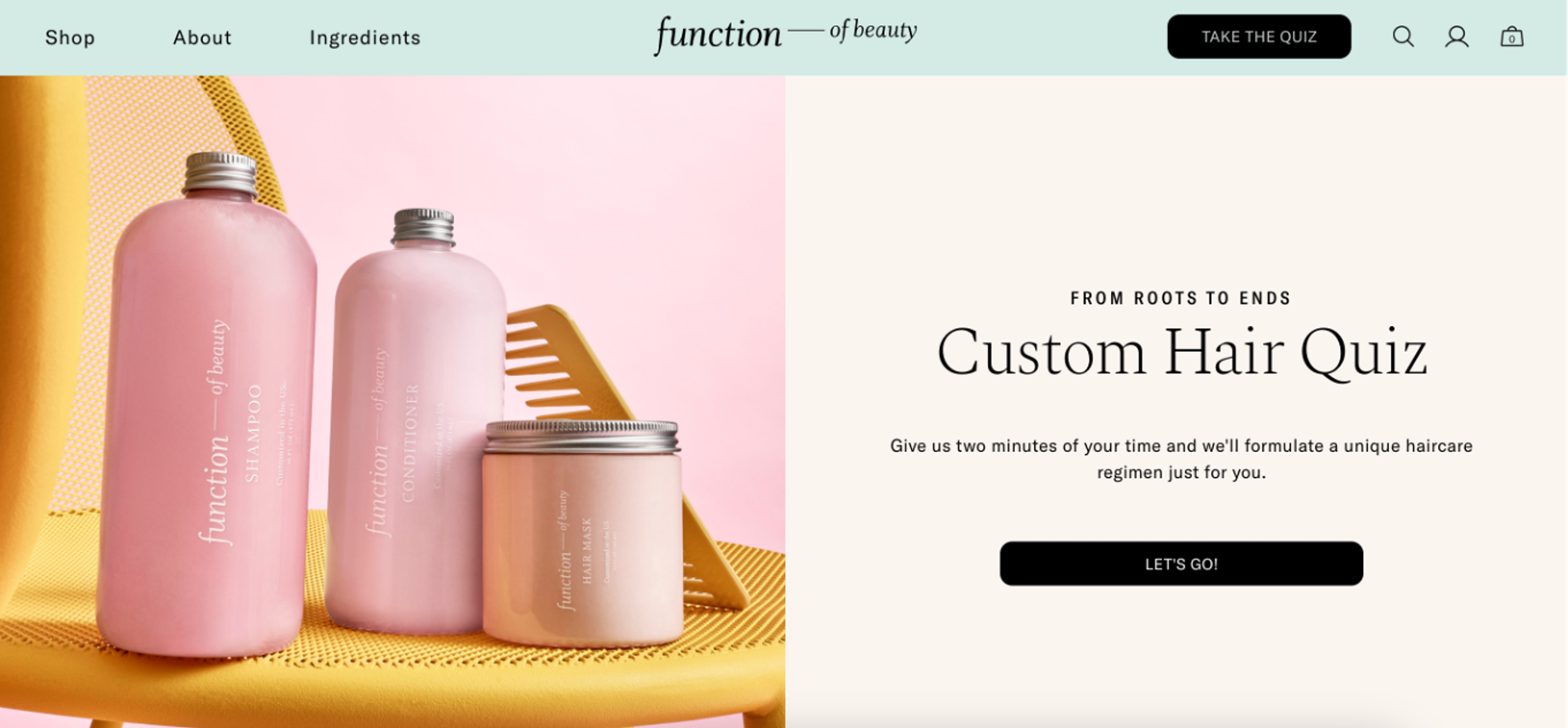 Function of Beauty quiz lead generation example