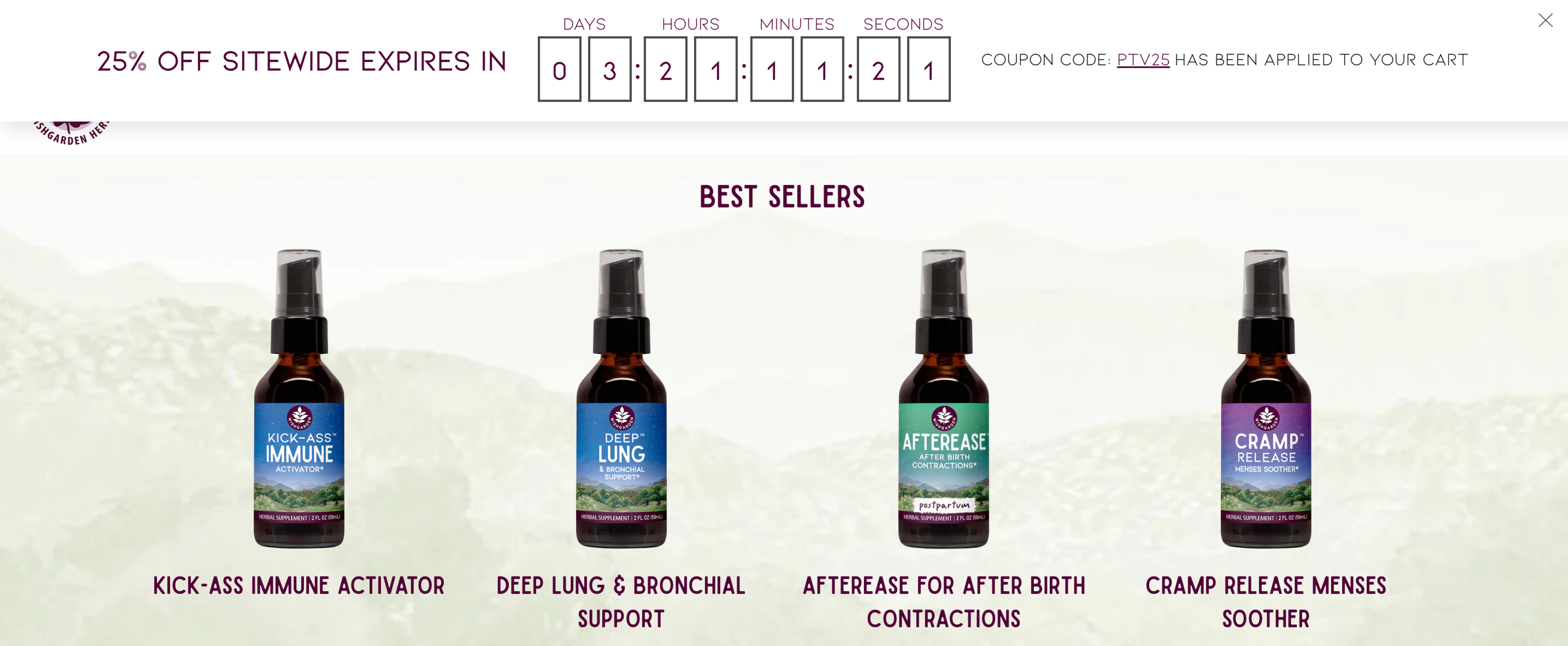 WishGarden Herb's implemented all the important information into their hello bar