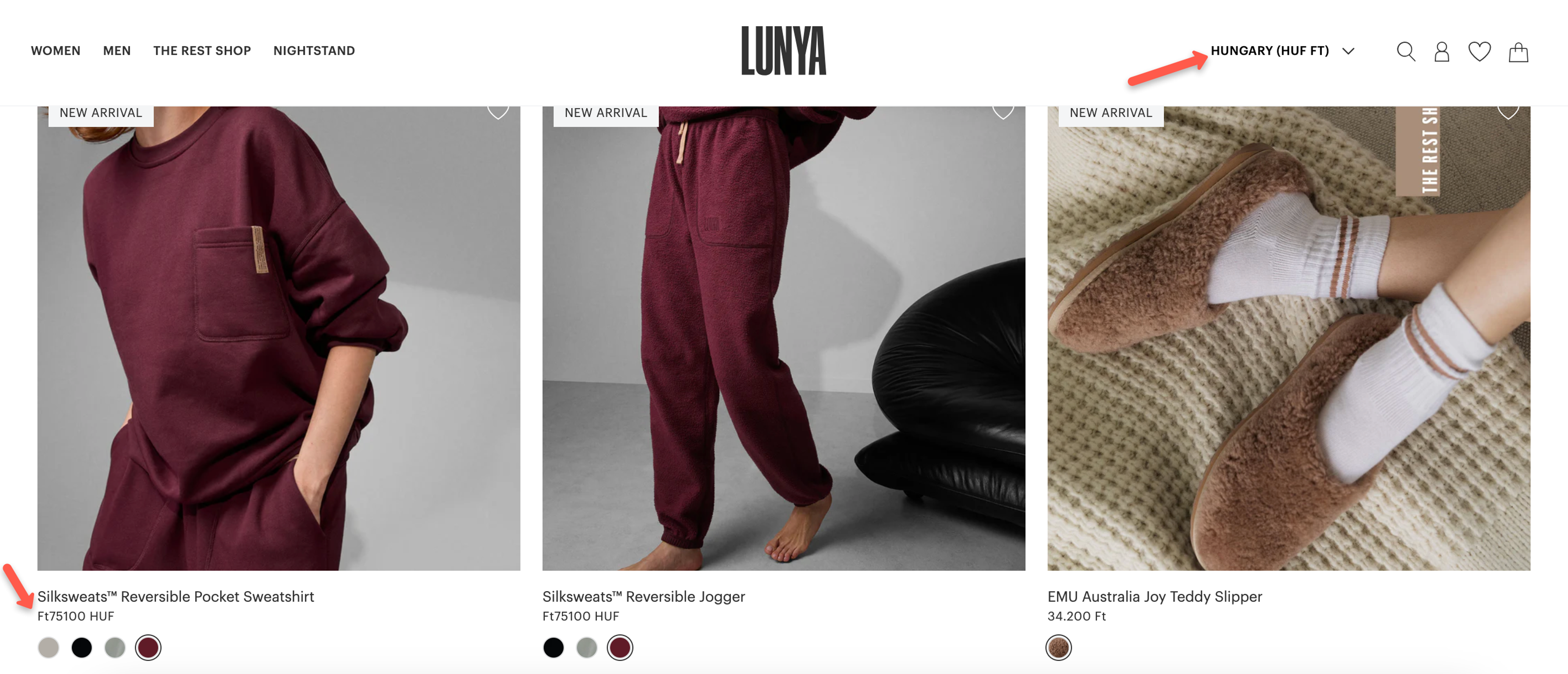 Lunya geo-targeting example