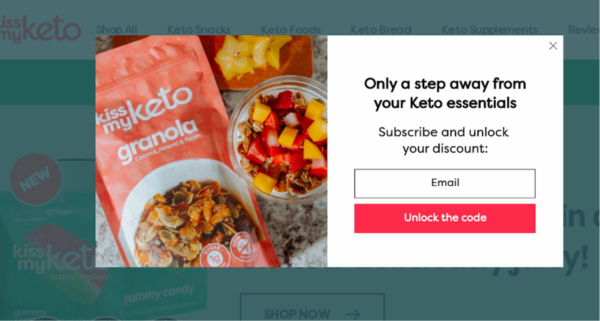 A Kiss My Keto personalized discount popup (page 2)