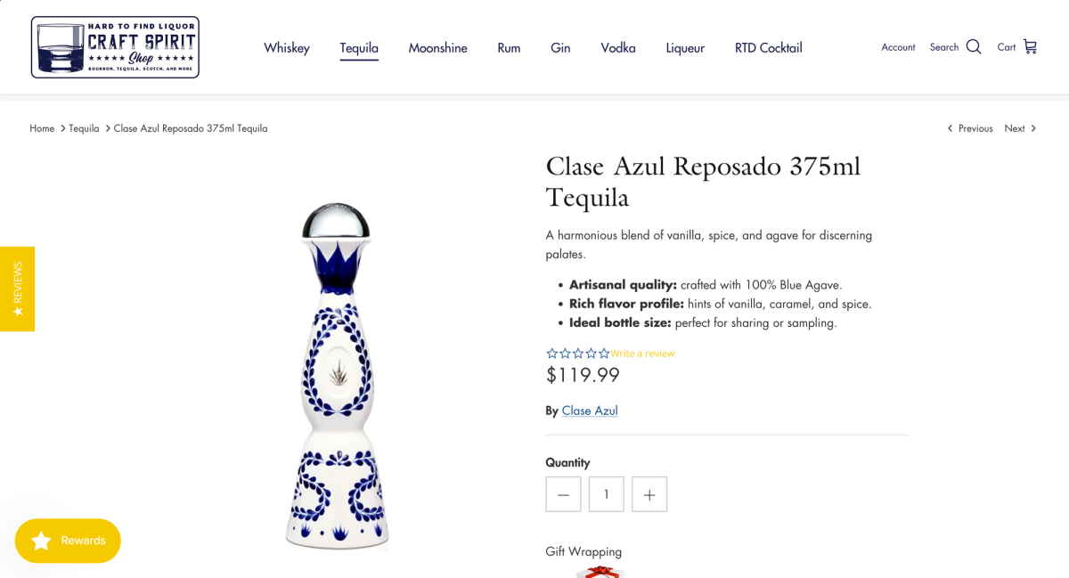 Craft Spirit Shop's Tequila product page